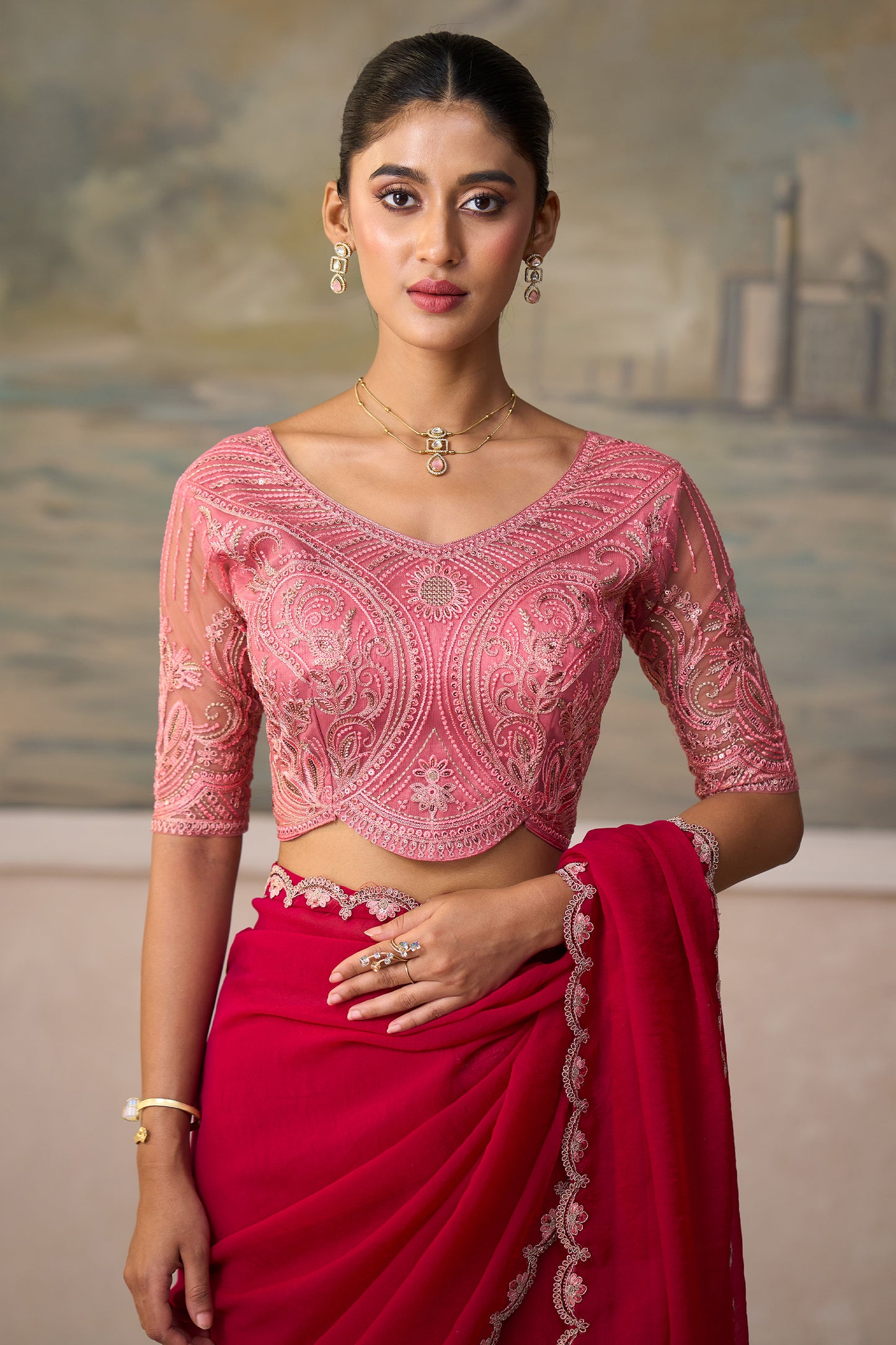Rani Pink Embroidered Georgette Saree-SAR13169_3_SareeButa.com