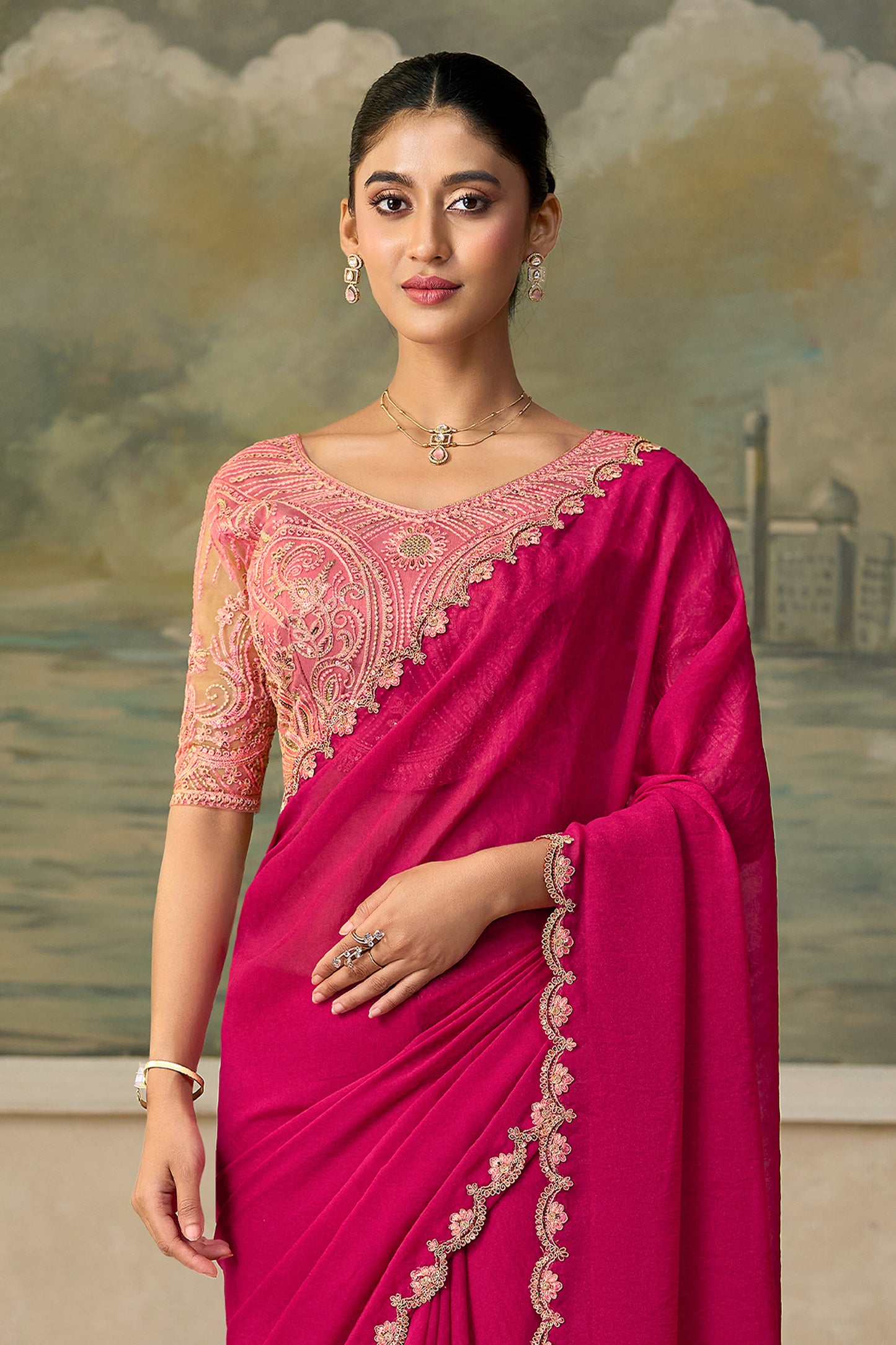 Rani Pink Embroidered Georgette Saree-SAR13169_5_SareeButa.com