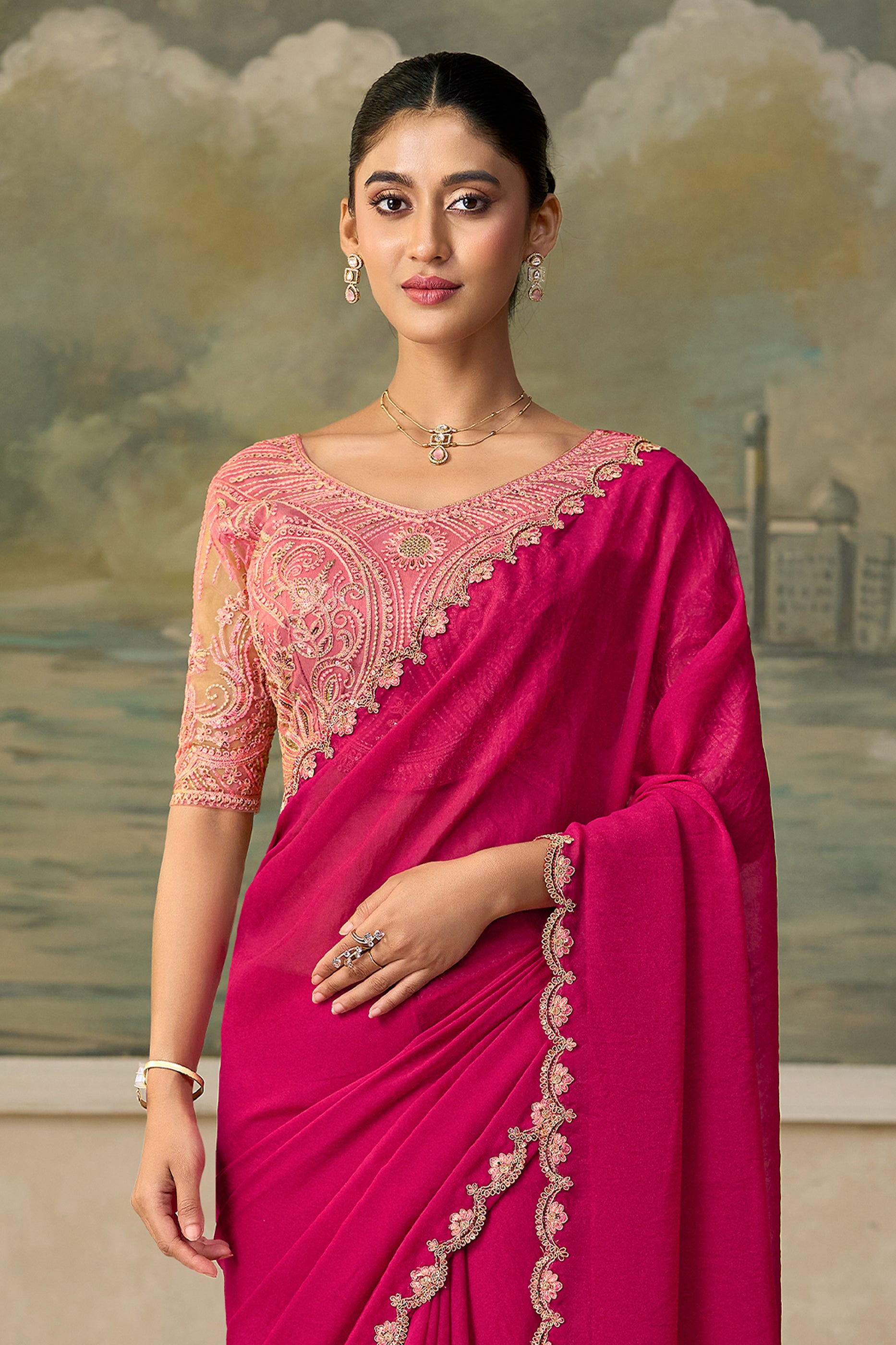 Rani Pink Embroidered Georgette Saree-SAR13169_5_SareeButa.com