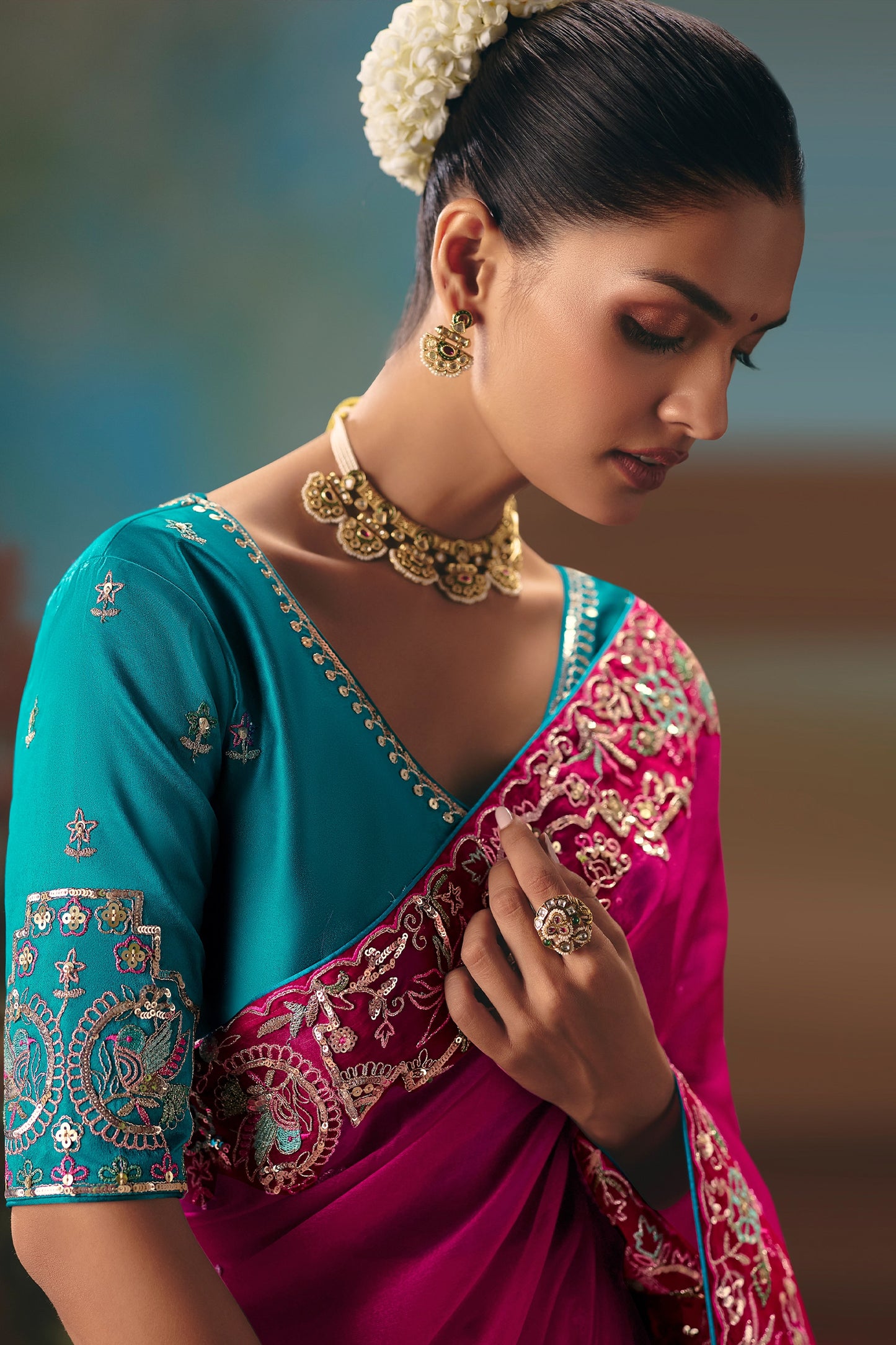 Rani Pink Embroidered Organza Saree-SAR12032_2_SareeButa.com