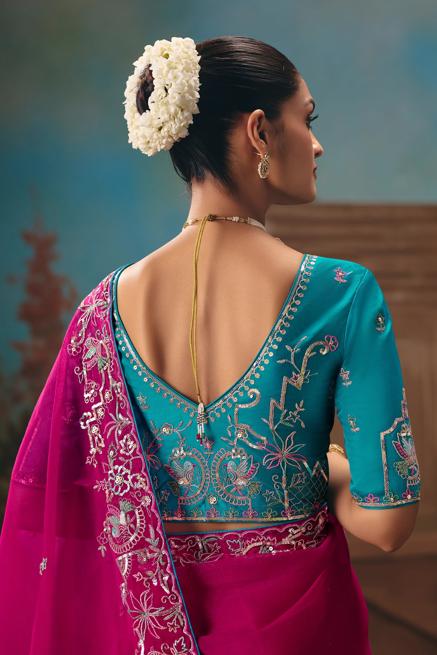 Rani Pink Embroidered Organza Saree-SAR12032_3_SareeButa.com