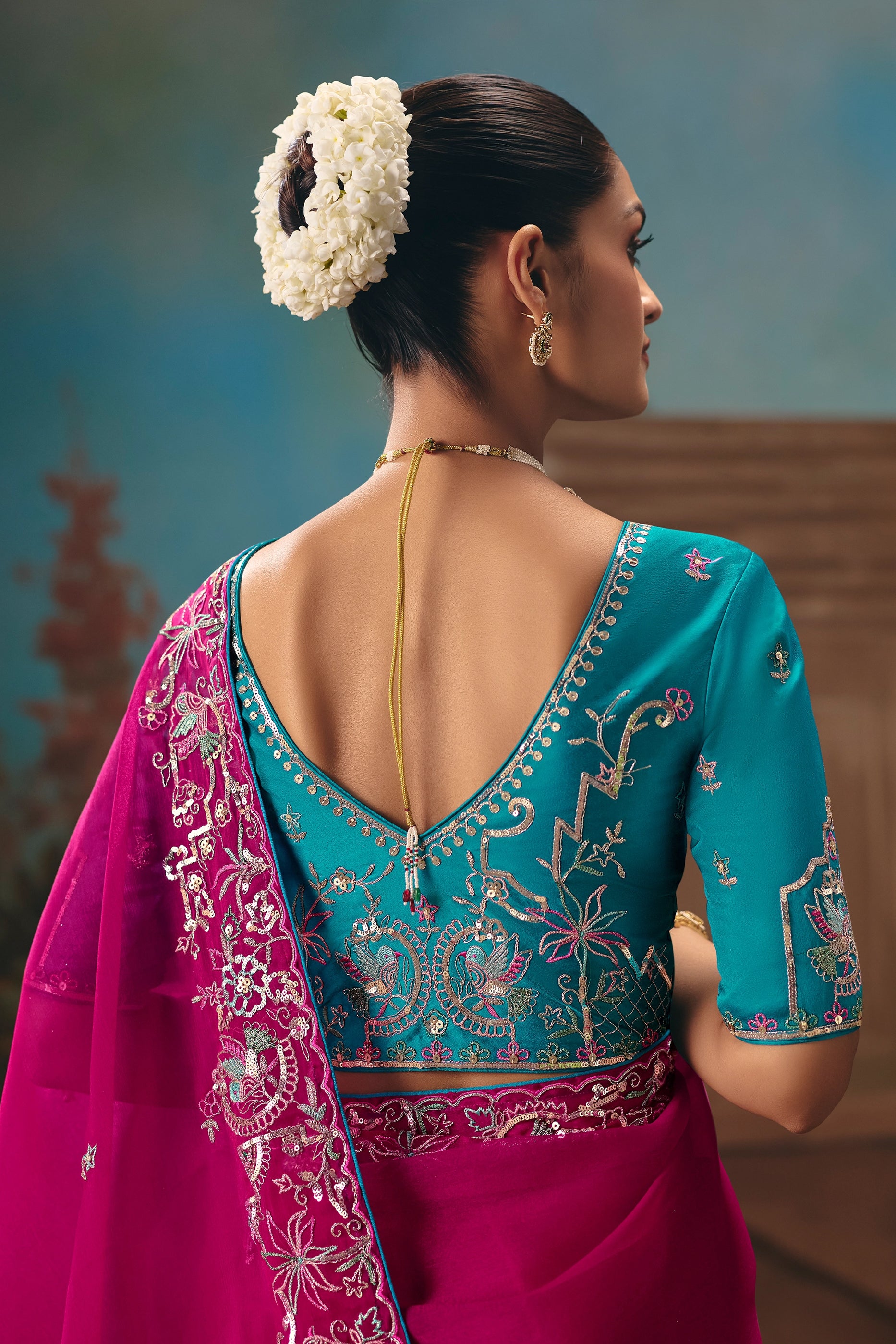 Rani Pink Embroidered Organza Saree-SAR12032_3_SareeButa.com