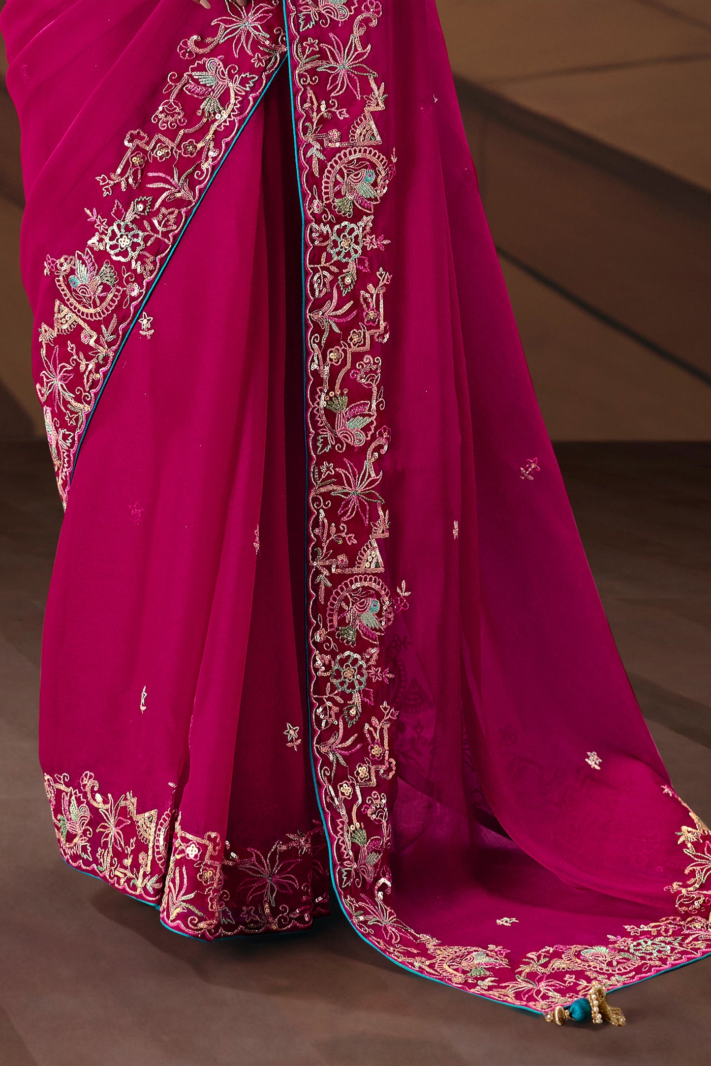 Rani Pink Embroidered Organza Saree-SAR12032_5_SareeButa.com