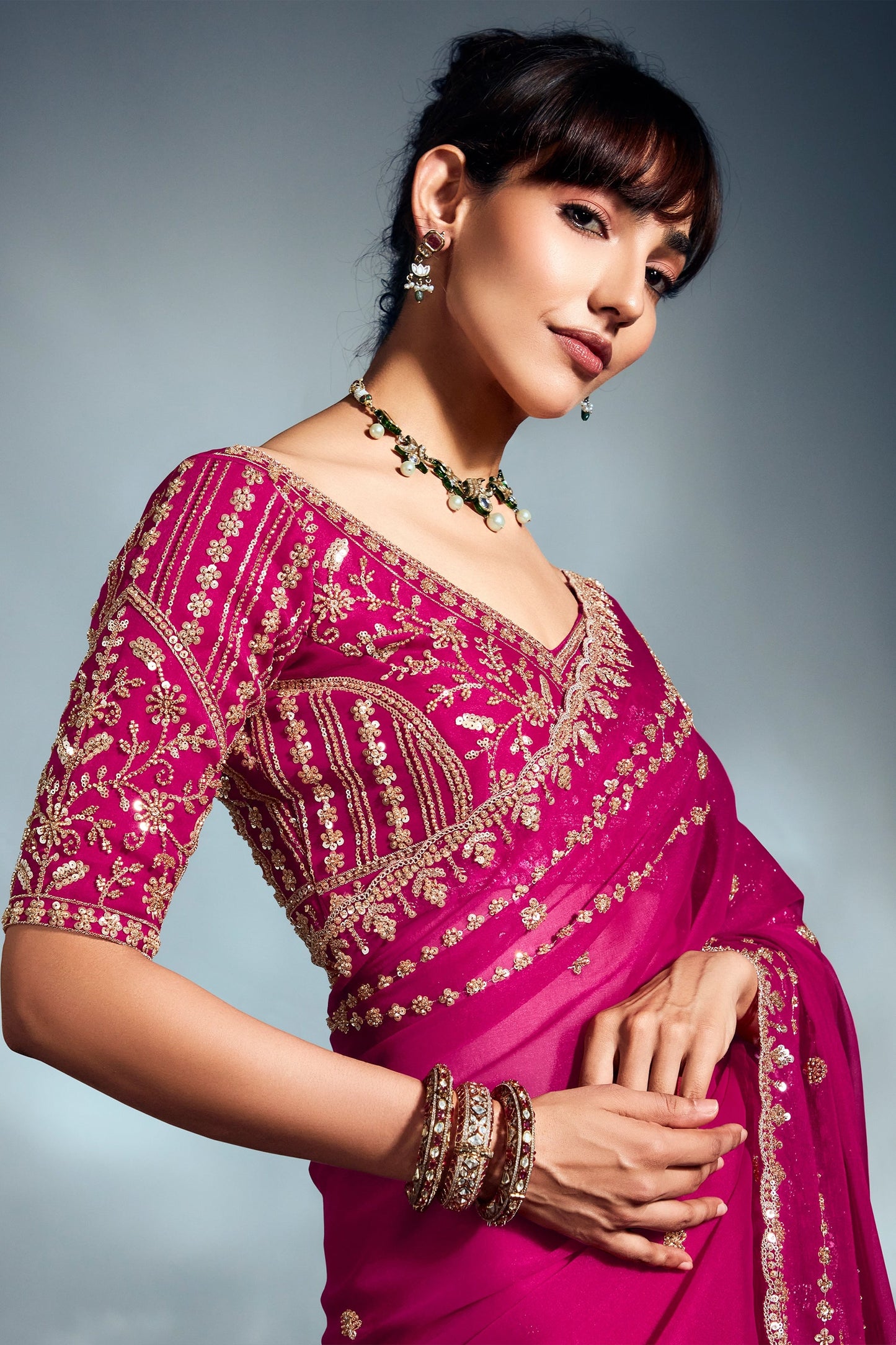 Rani Pink Embroidered Organza Silk Saree-SAR10211_2_SareeButa.com