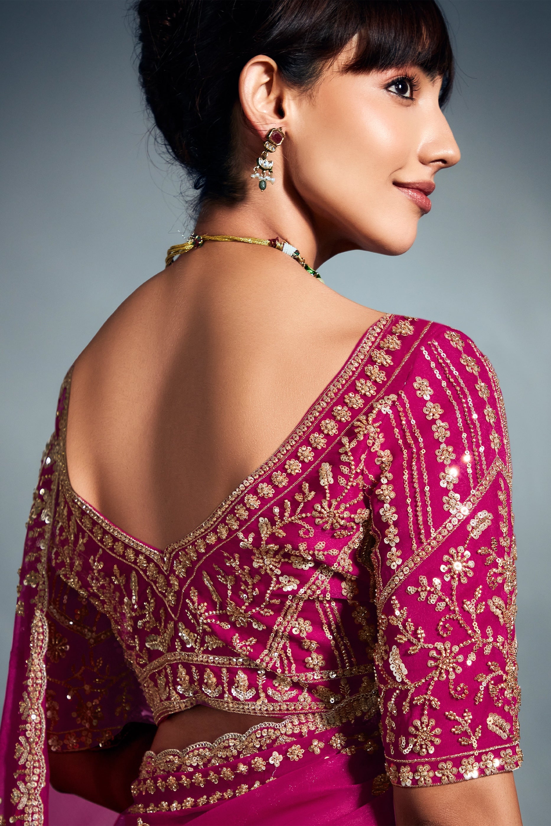 Rani Pink Embroidered Organza Silk Saree-SAR10211_3_SareeButa.com