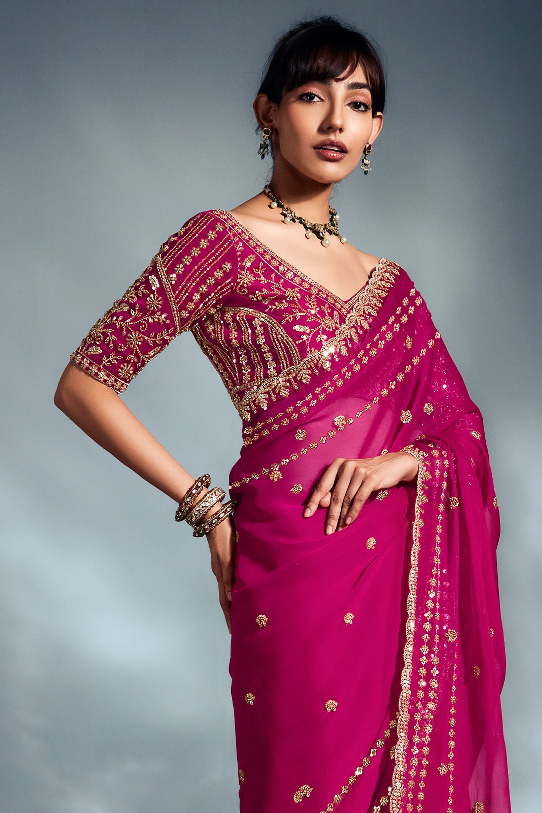 Rani Pink Embroidered Organza Silk Saree-SAR10211_4_SareeButa.com
