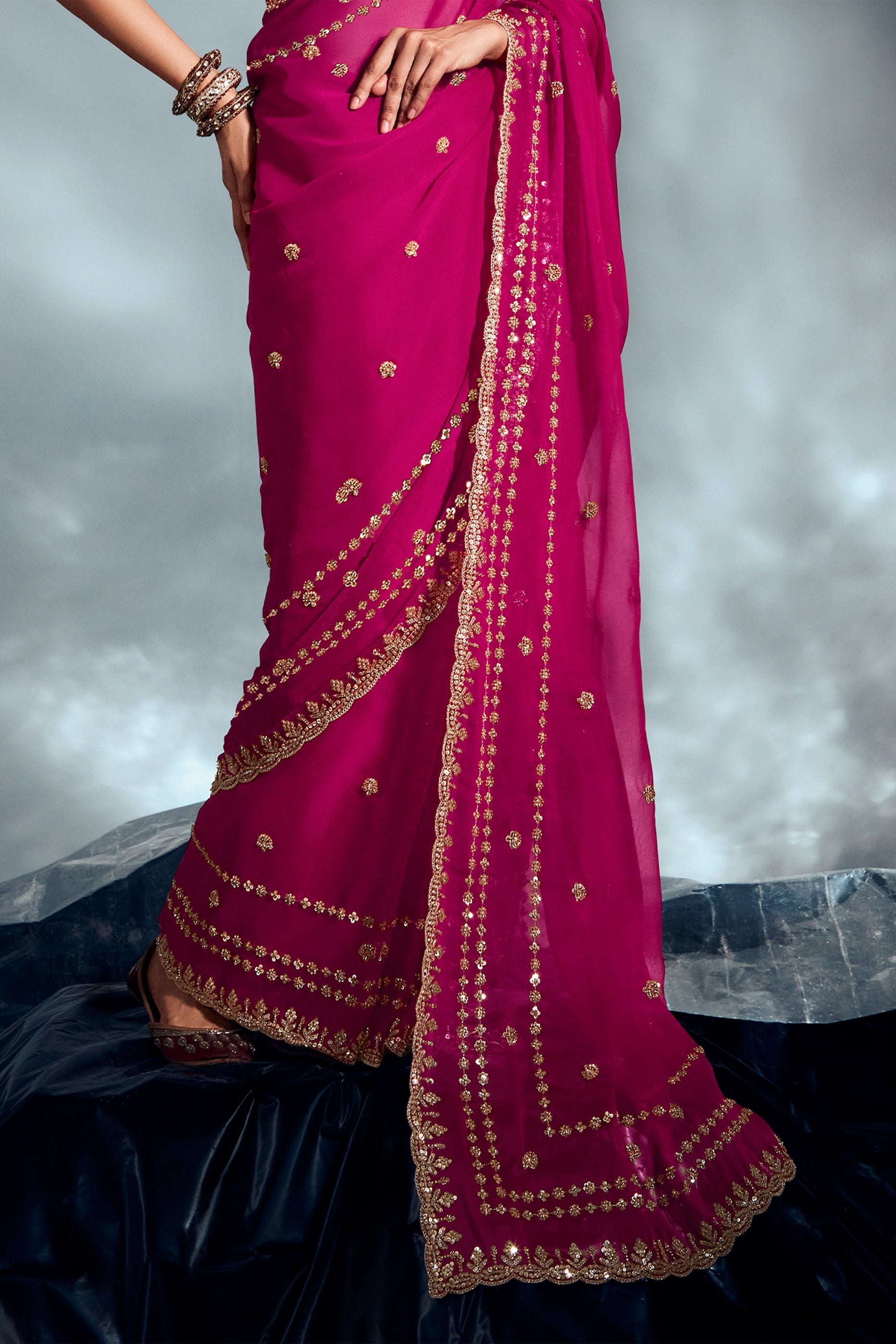 Rani Pink Embroidered Organza Silk Saree-SAR10211_5_SareeButa.com