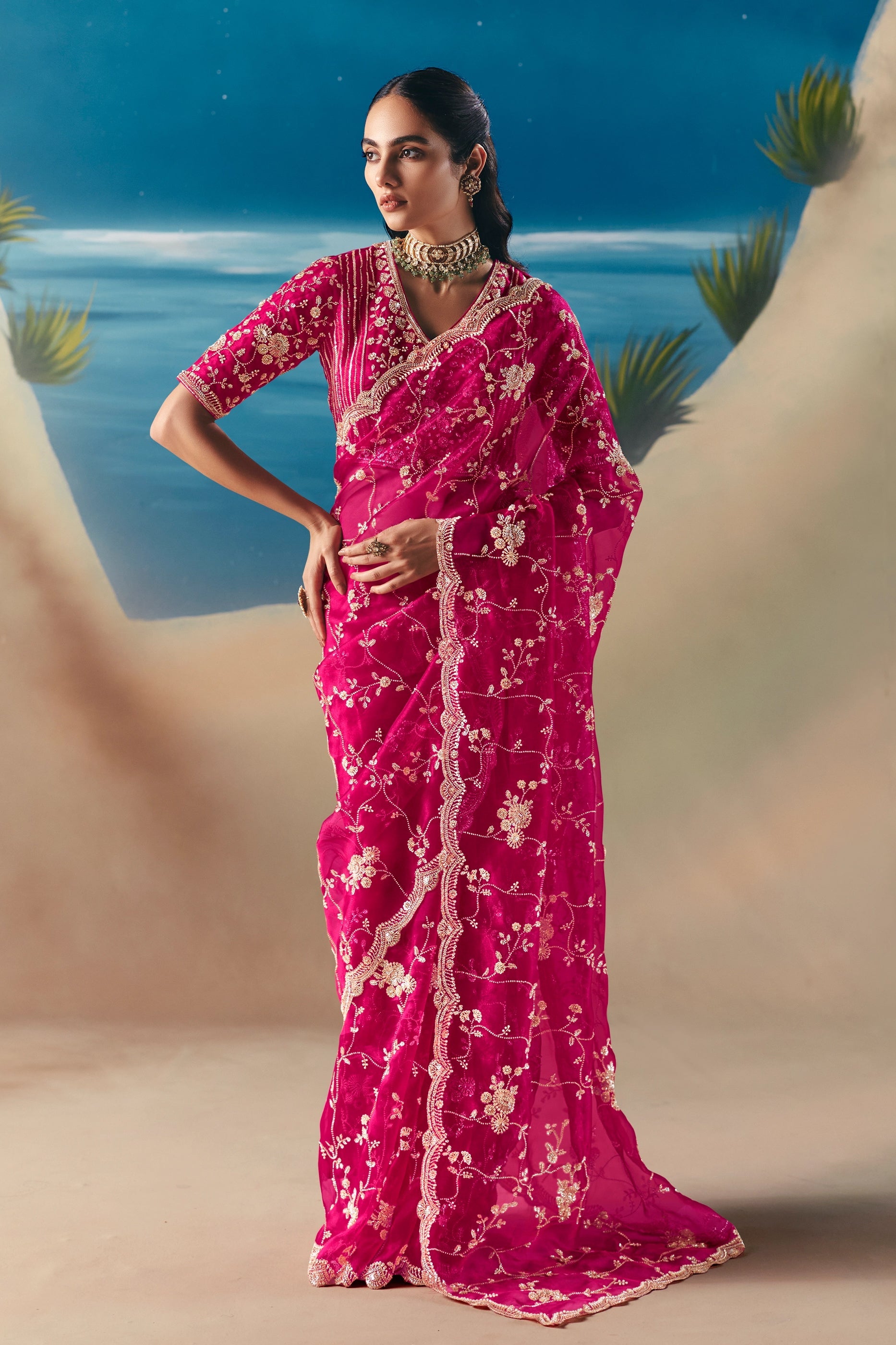 Rani Pink Embroidered Satin Organza Saree-SAR11040_1_SareeButa.com