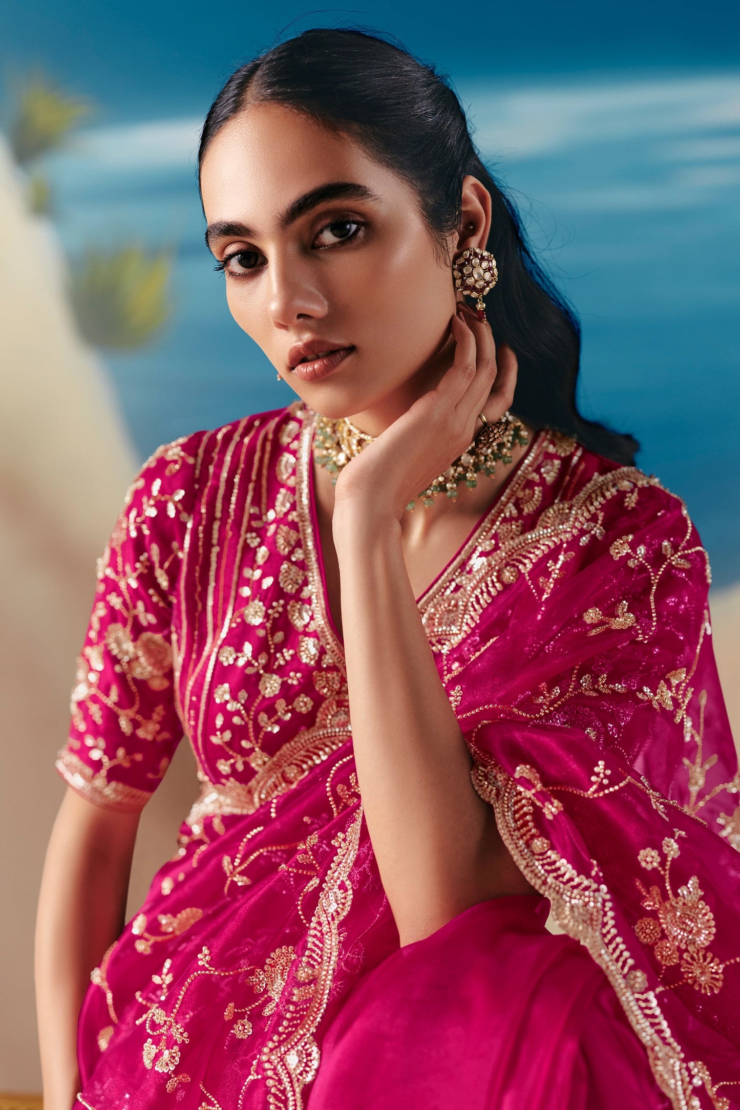 Rani Pink Embroidered Satin Organza Saree-SAR11040_2_SareeButa.com