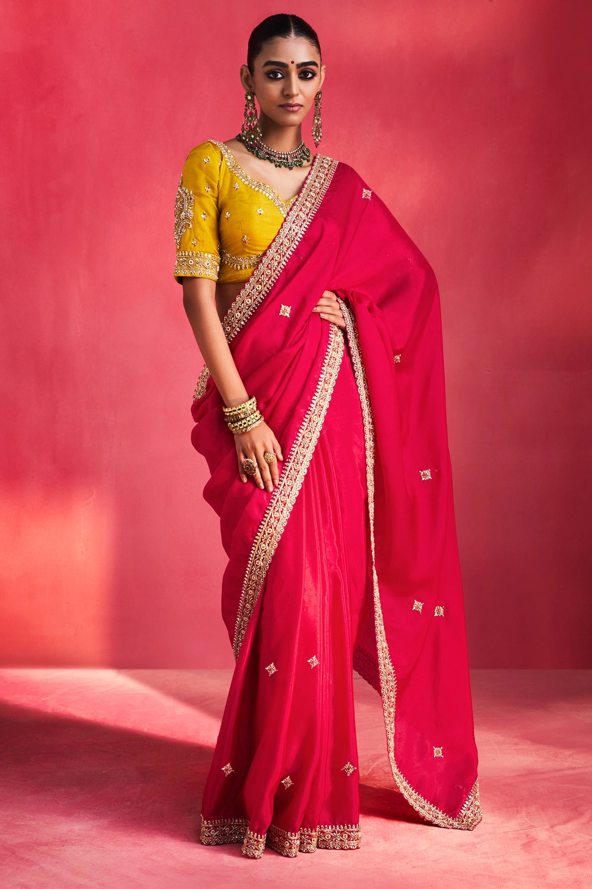 Rani Pink Embroidered Silk Heavy Border Sequins Saree-SAR13303_1_SareeButa.com