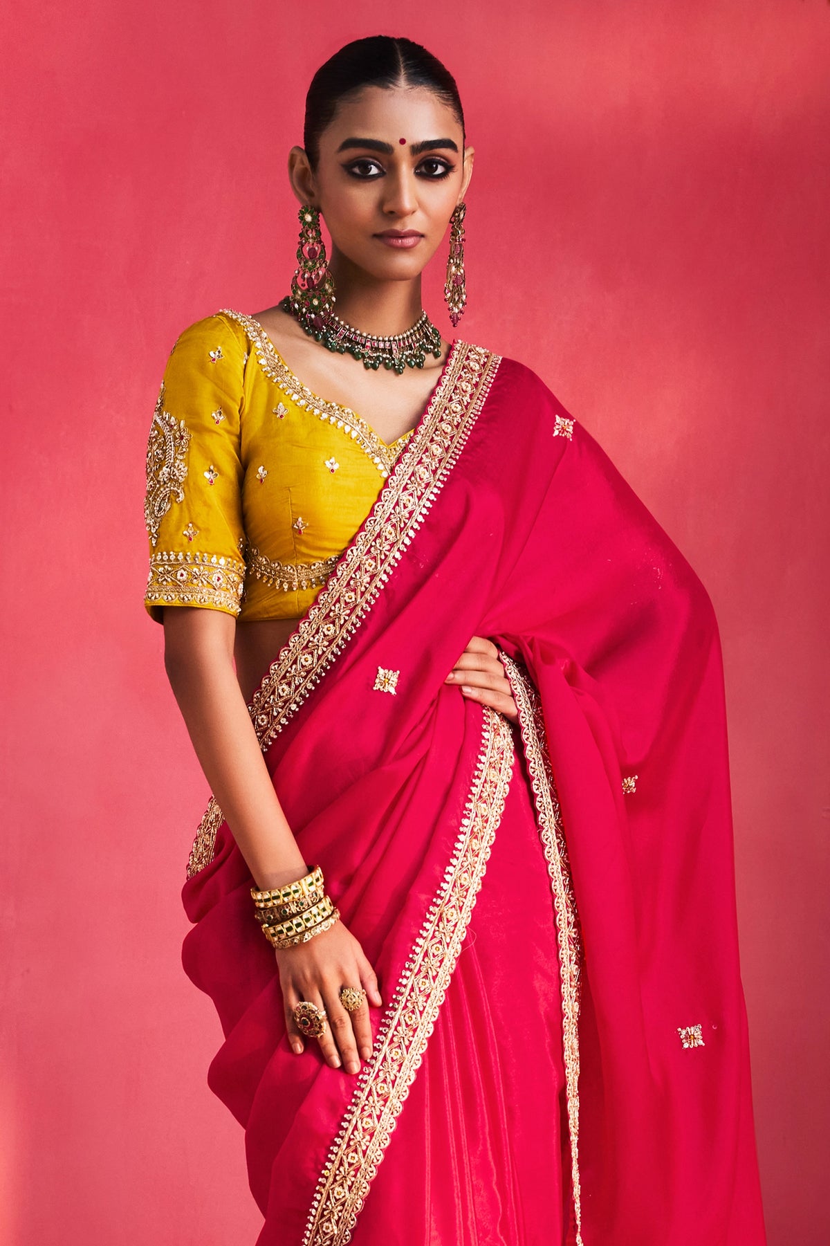 Rani Pink Embroidered Silk Heavy Border Sequins Saree-SAR13303_4_SareeButa.com