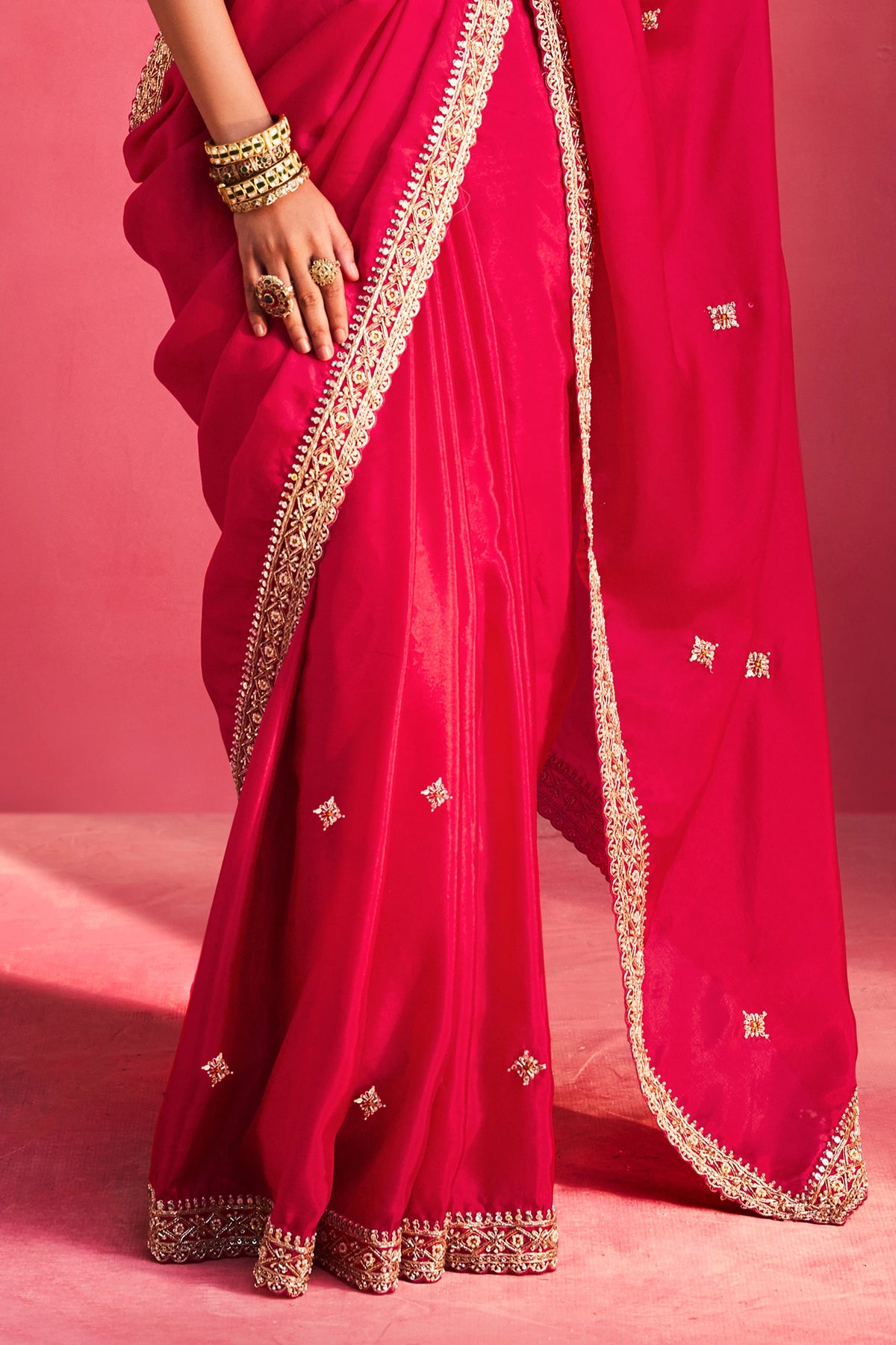 Rani Pink Embroidered Silk Heavy Border Sequins Saree-SAR13303_5_SareeButa.com