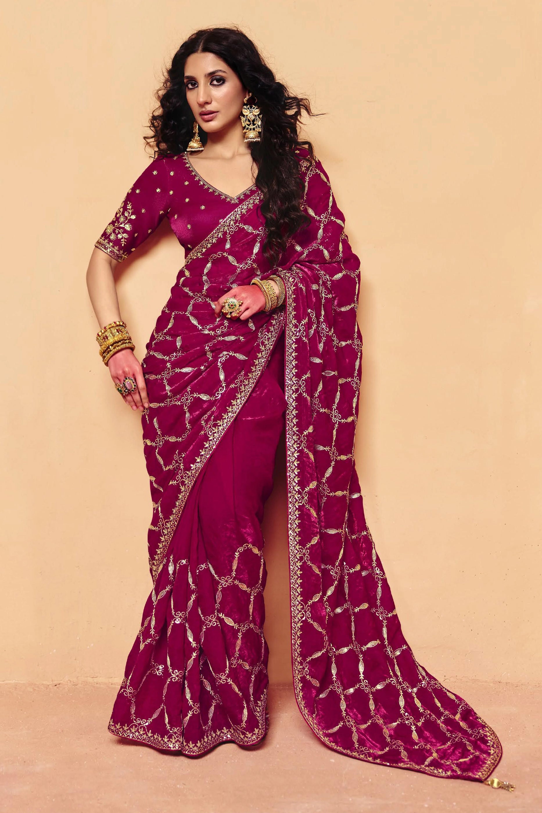 Rani Pink Embroidered Silk Saree-SAR12267_1_SareeButa.com