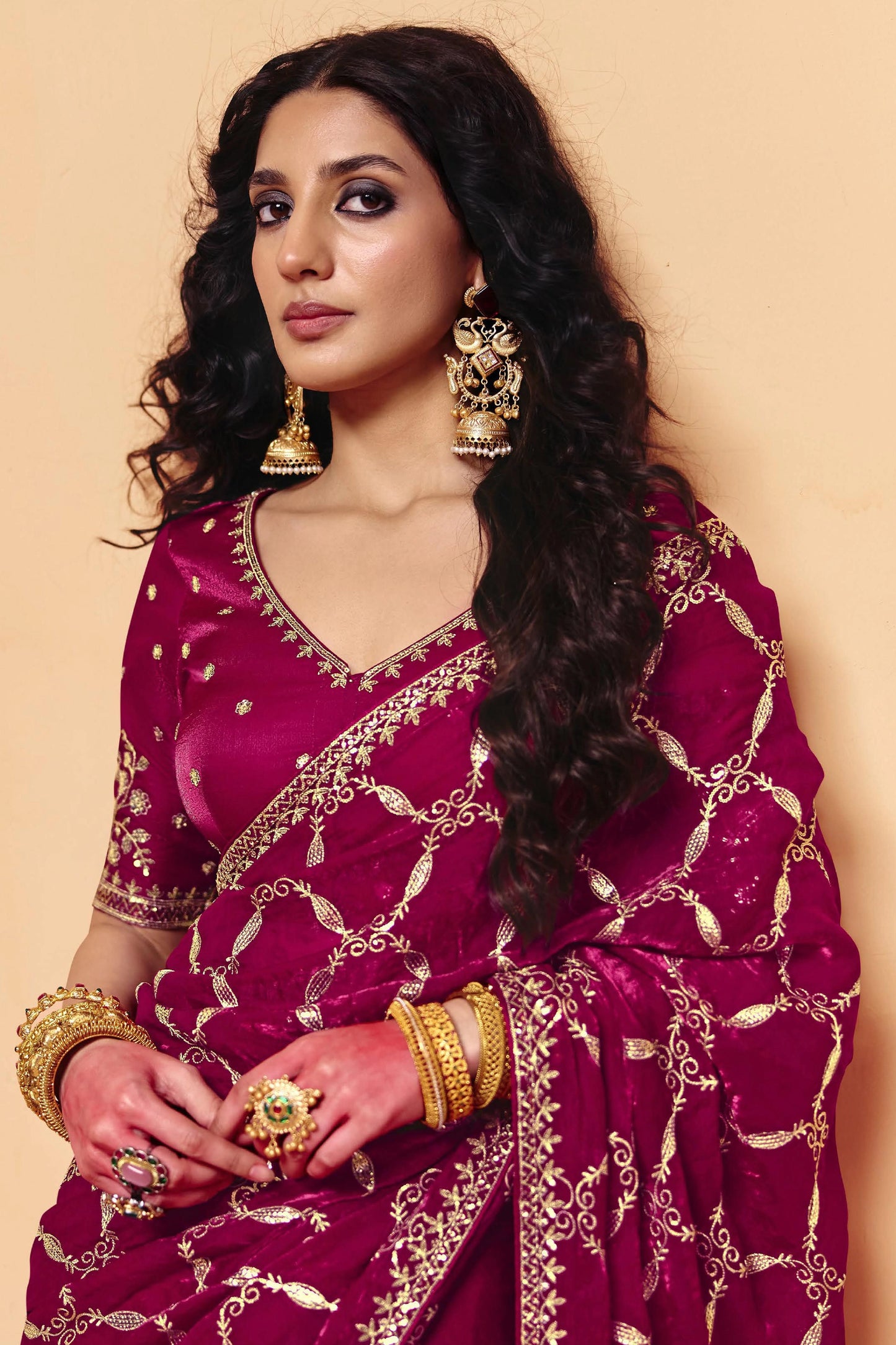 Rani Pink Embroidered Silk Saree-SAR12267_2_SareeButa.com