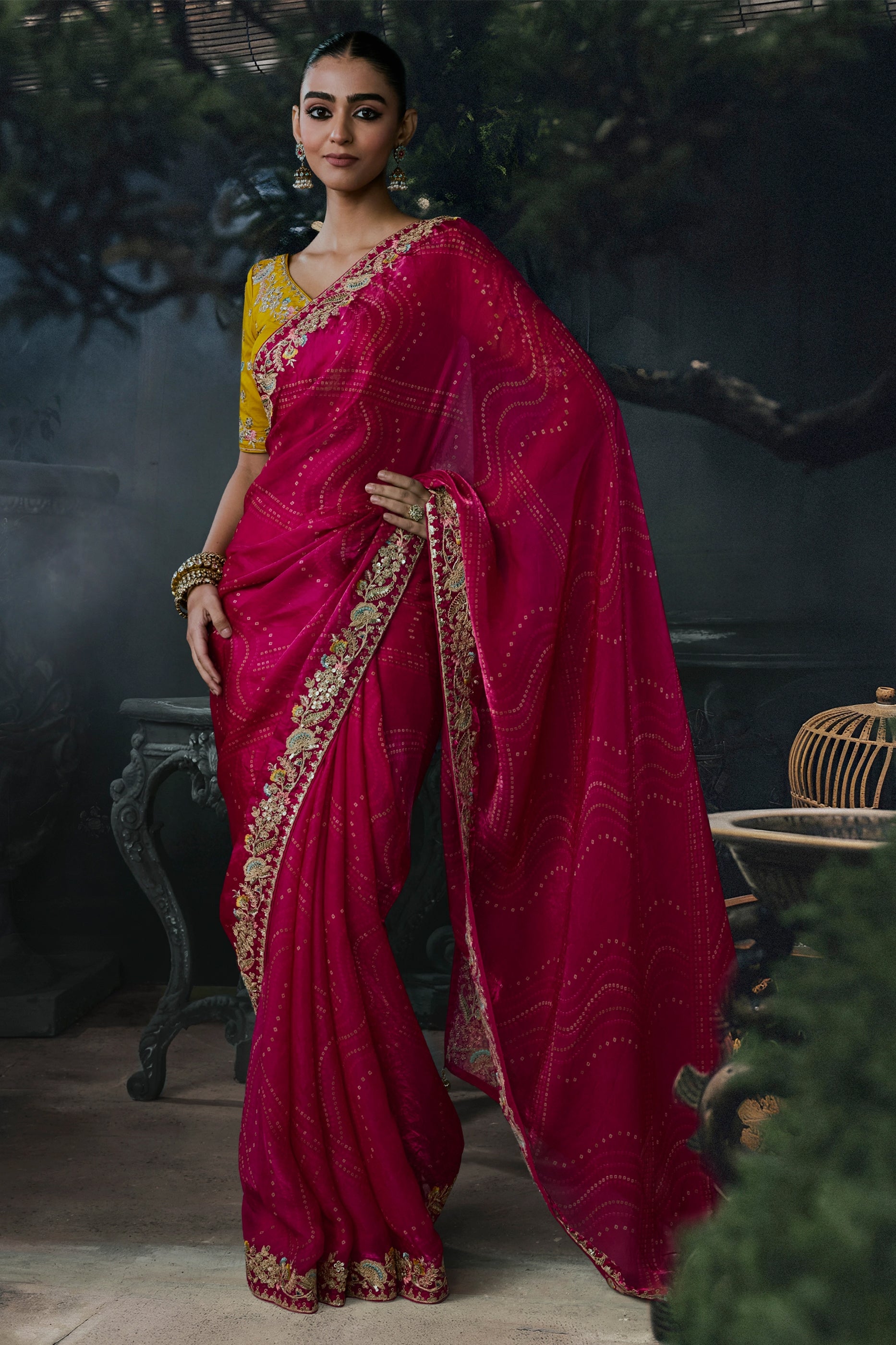 Rani Pink Embroidered Tissue Organza Saree-SAR13106_1_SareeButa.com