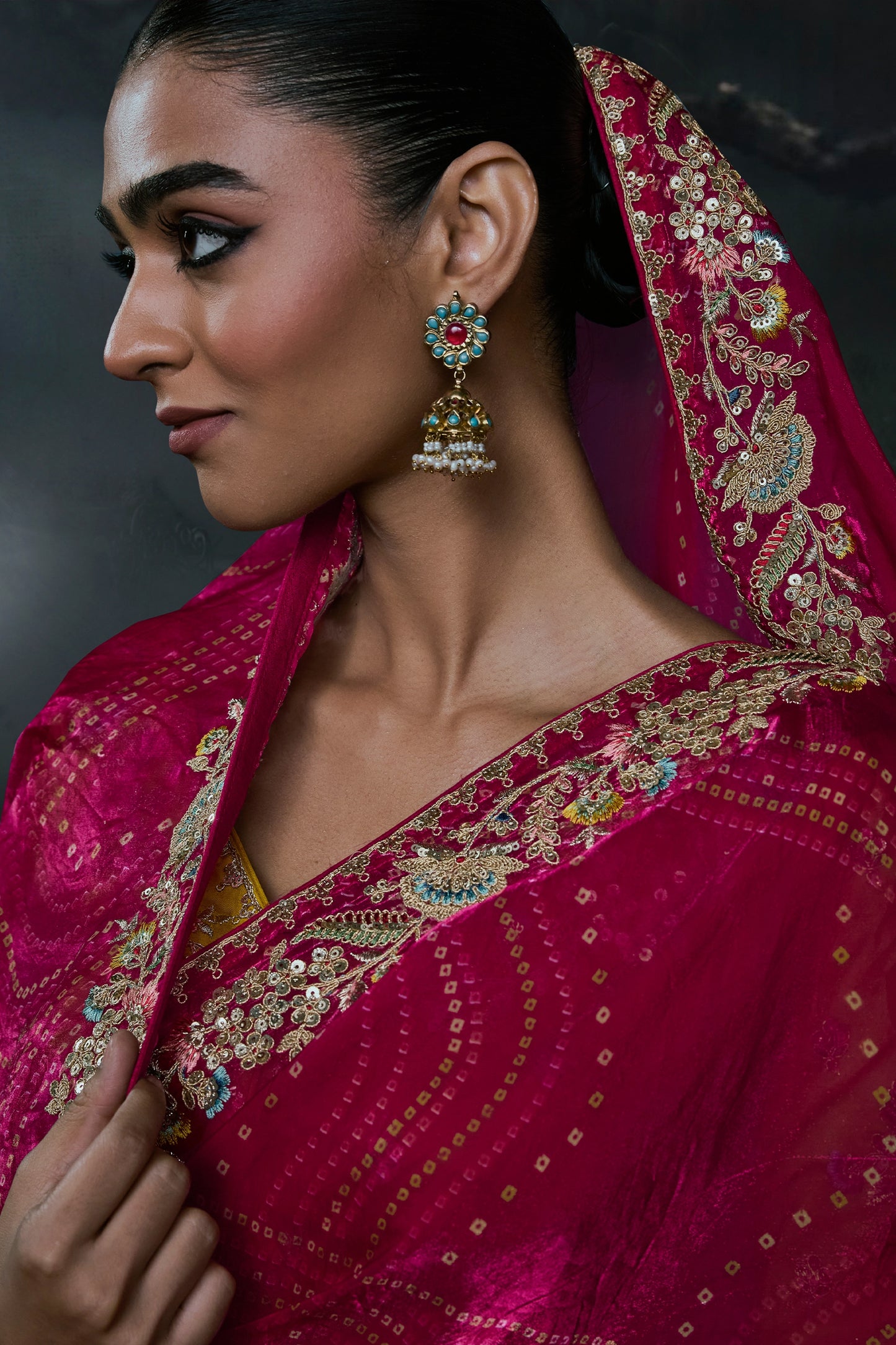 Rani Pink Embroidered Tissue Organza Saree-SAR13106_2_SareeButa.com
