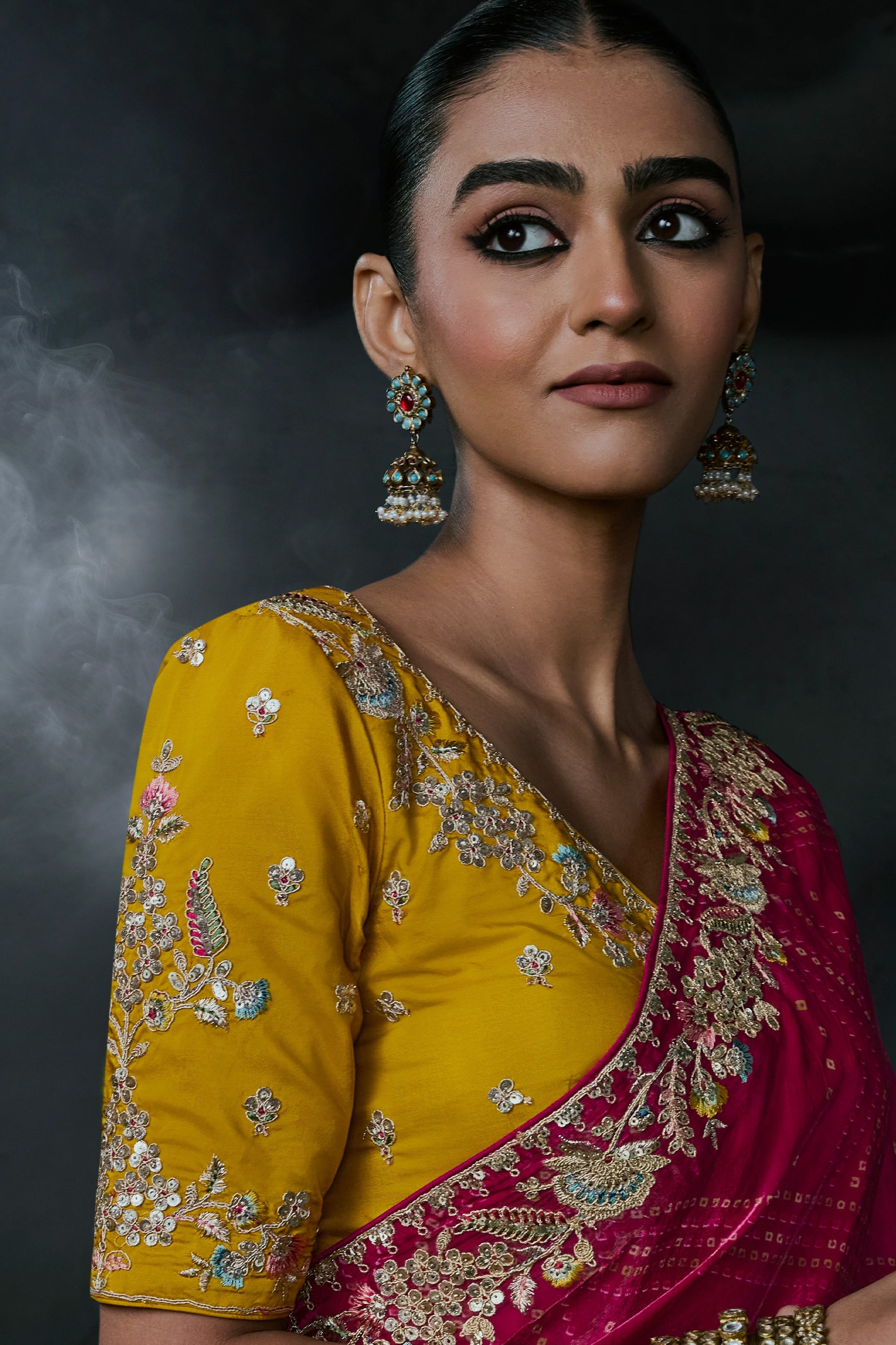 Rani Pink Embroidered Tissue Organza Saree-SAR13106_3_SareeButa.com