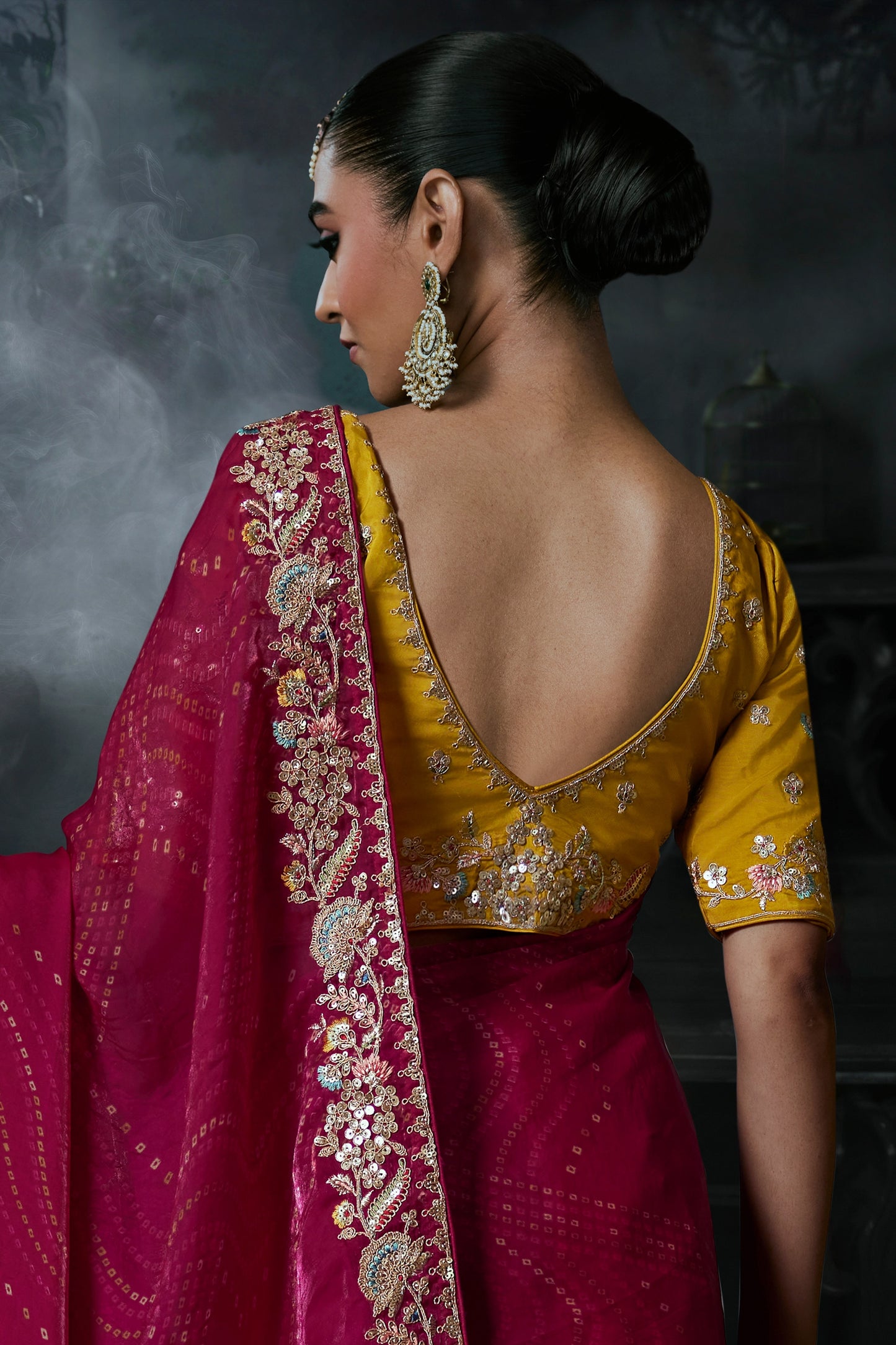 Rani Pink Embroidered Tissue Organza Saree-SAR13106_4_SareeButa.com