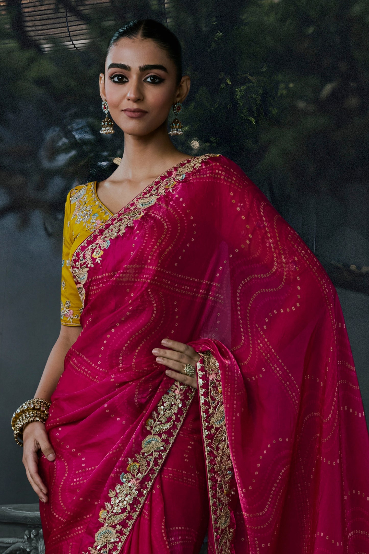 Rani Pink Embroidered Tissue Organza Saree-SAR13106_5_SareeButa.com