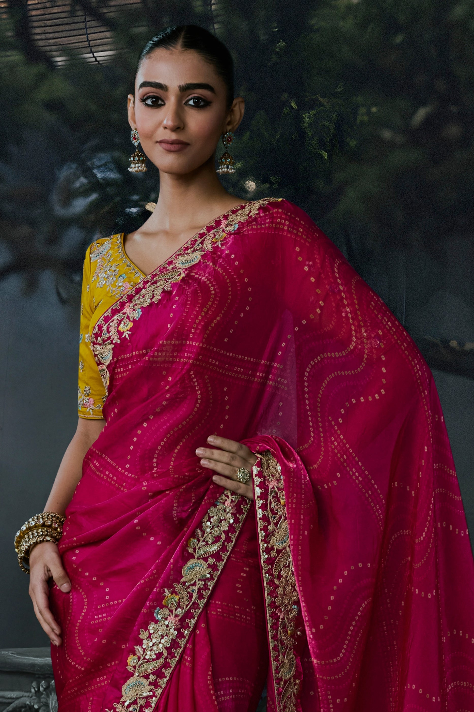 Rani Pink Embroidered Tissue Organza Saree-SAR13106_5_SareeButa.com