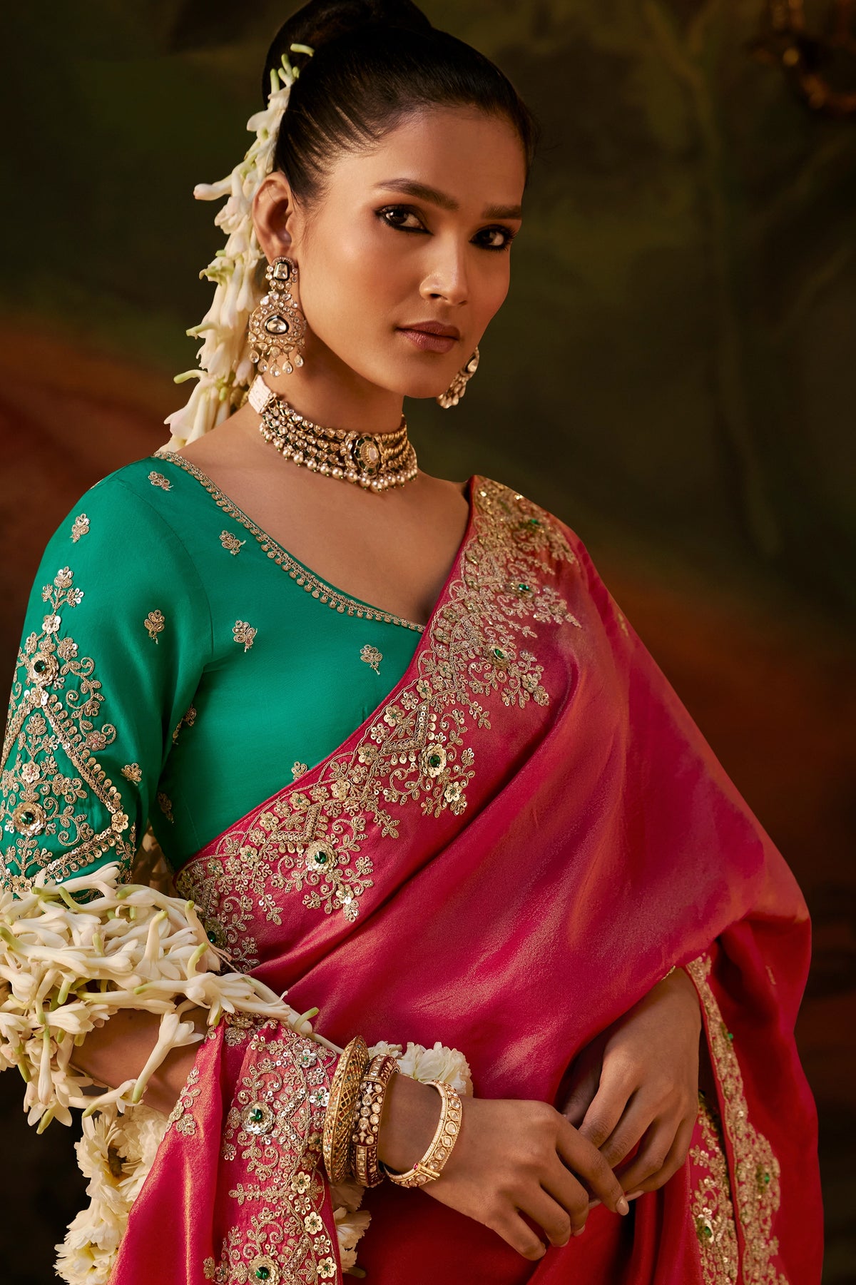 Rani Pink Embroidered Viscose Tissue Saree-SAR13256_2_SareeButa.com