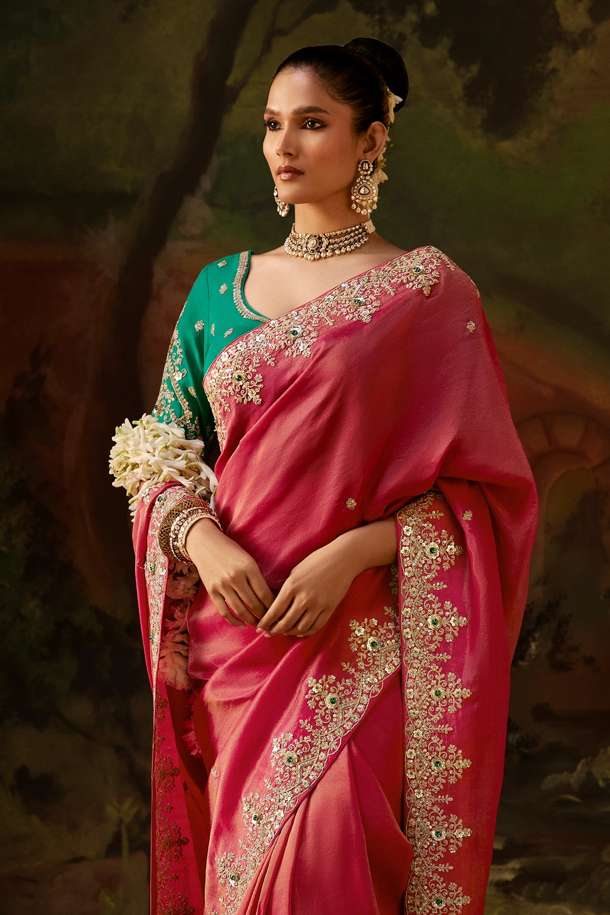 Rani Pink Embroidered Viscose Tissue Saree-SAR13256_3_SareeButa.com