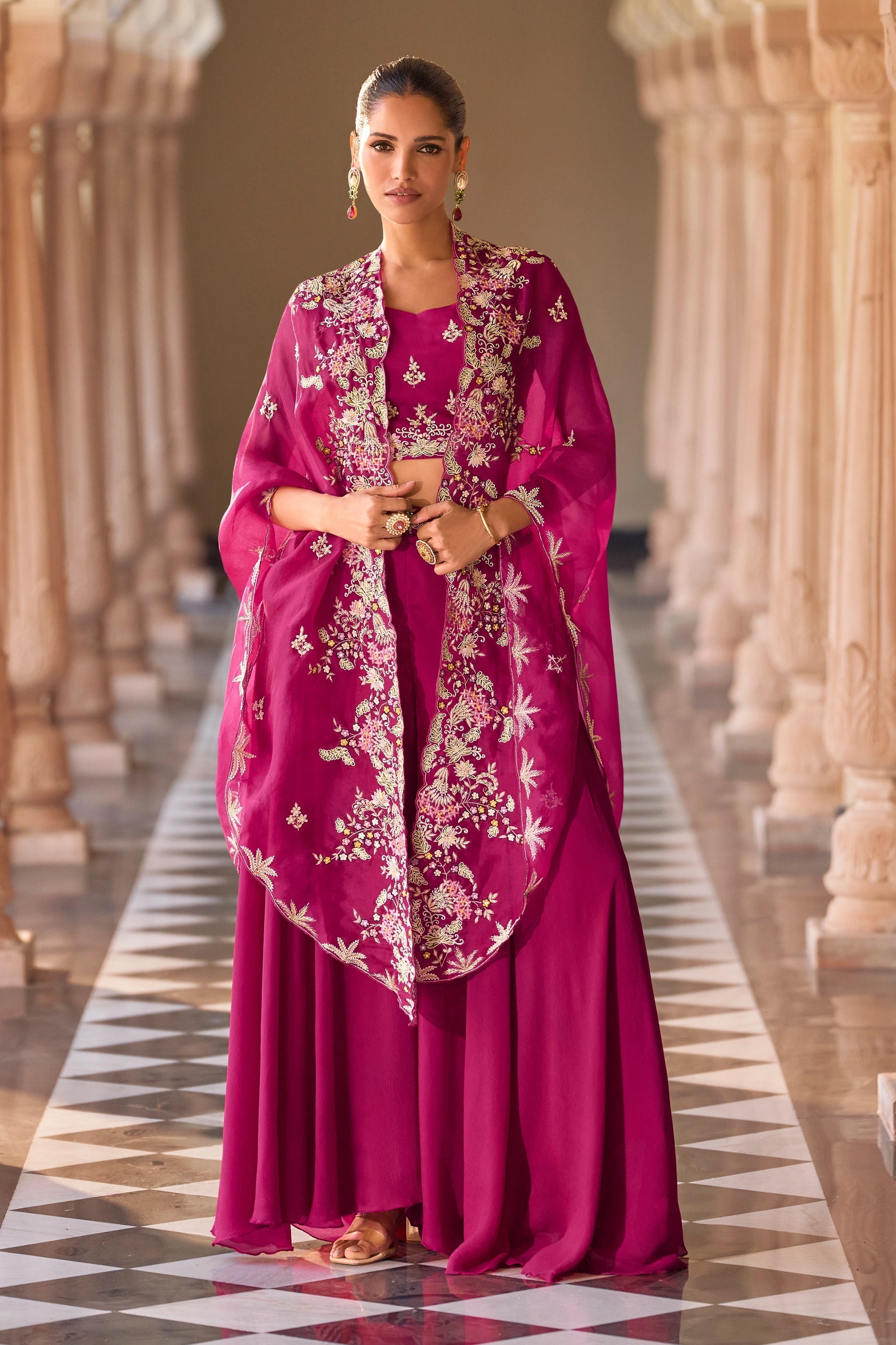 Rani Pink Readymade Chinon Palazzo Set-SAR10947_1_SareeButa.com