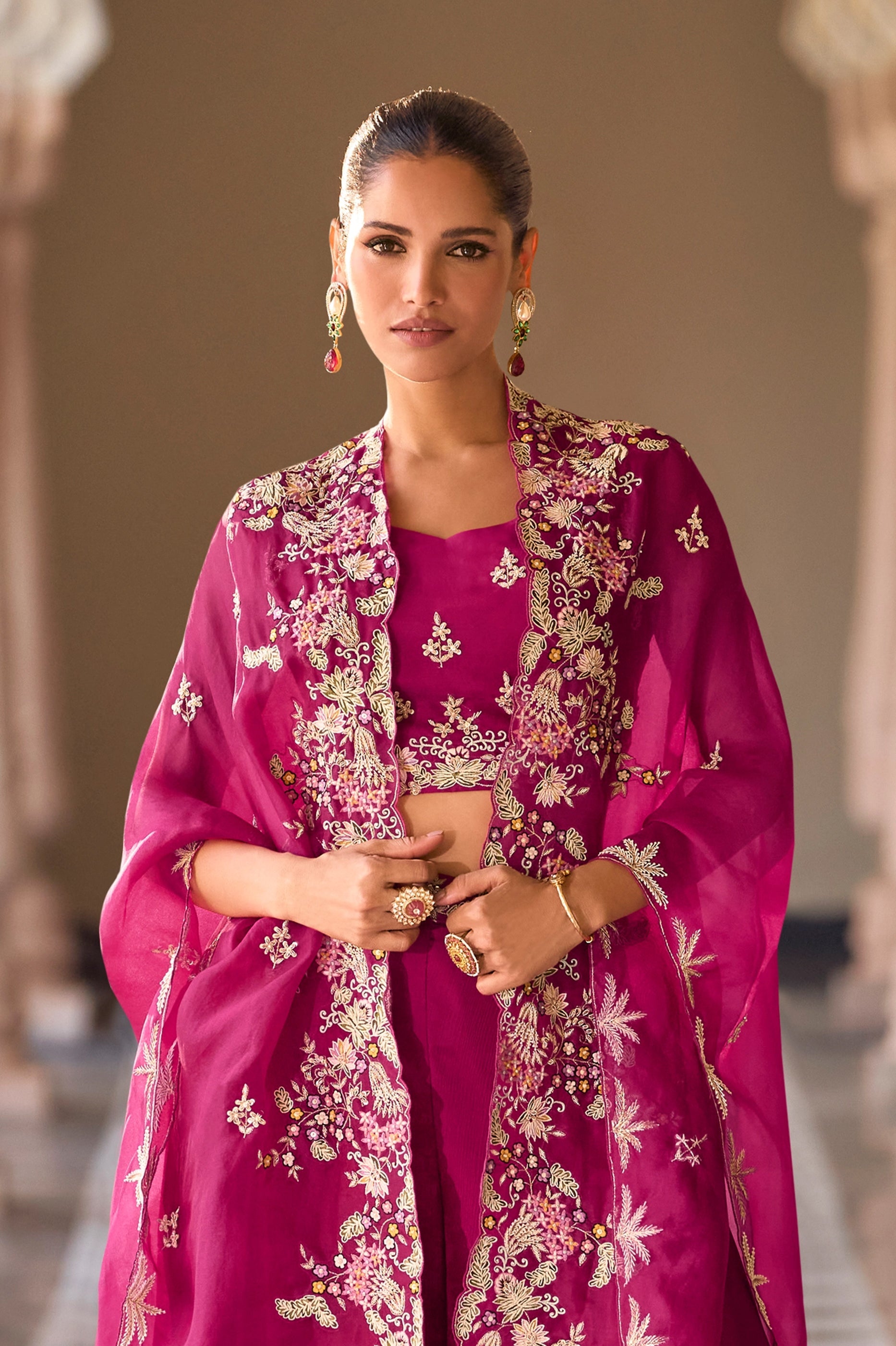 Rani Pink Readymade Chinon Palazzo Set-SAR10947_4_SareeButa.com