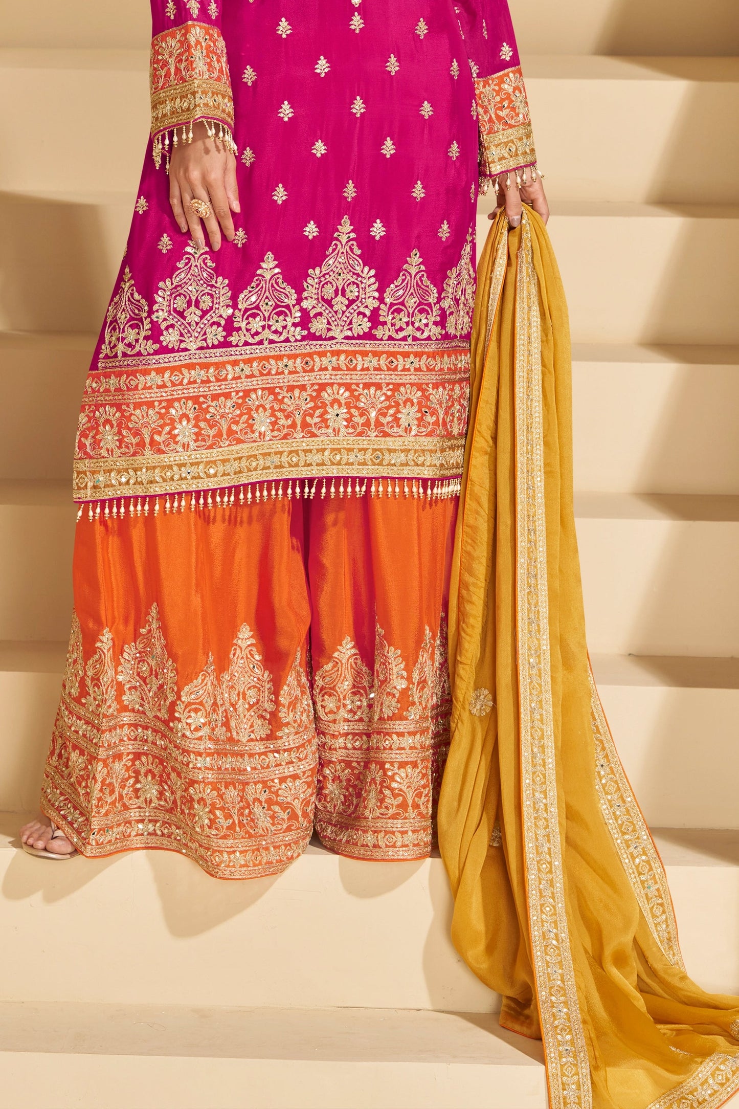 Rani Pink Readymade Embroidered Chinnon Silk Suit-SAR10675_5_SareeButa.com