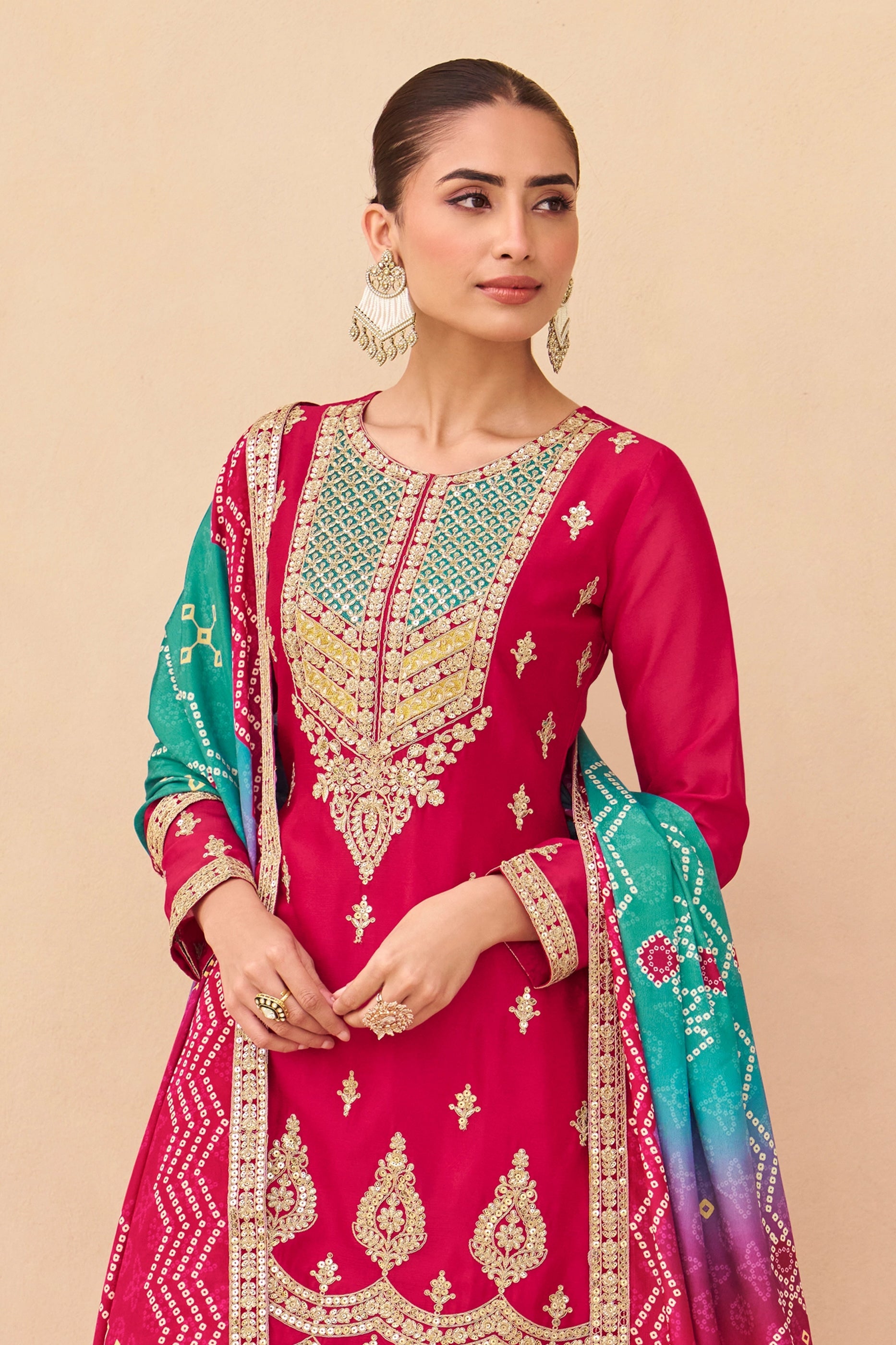 Rani Pink Readymade Embroidered Chinon Palazzo Suit-SAR10911_2_SareeButa.com