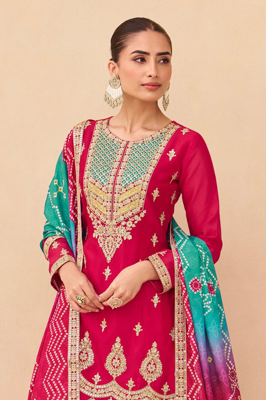 Rani Pink Readymade Embroidered Chinon Palazzo Suit-SAR10911_2_SareeButa.com
