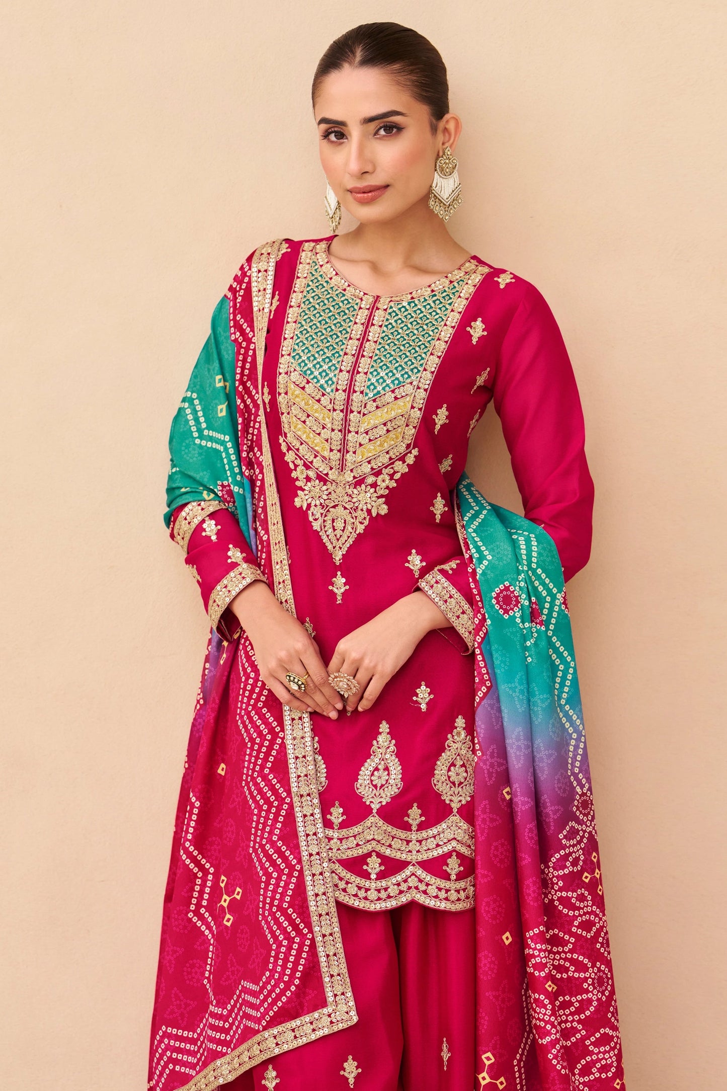 Rani Pink Readymade Embroidered Chinon Palazzo Suit-SAR10911_3_SareeButa.com