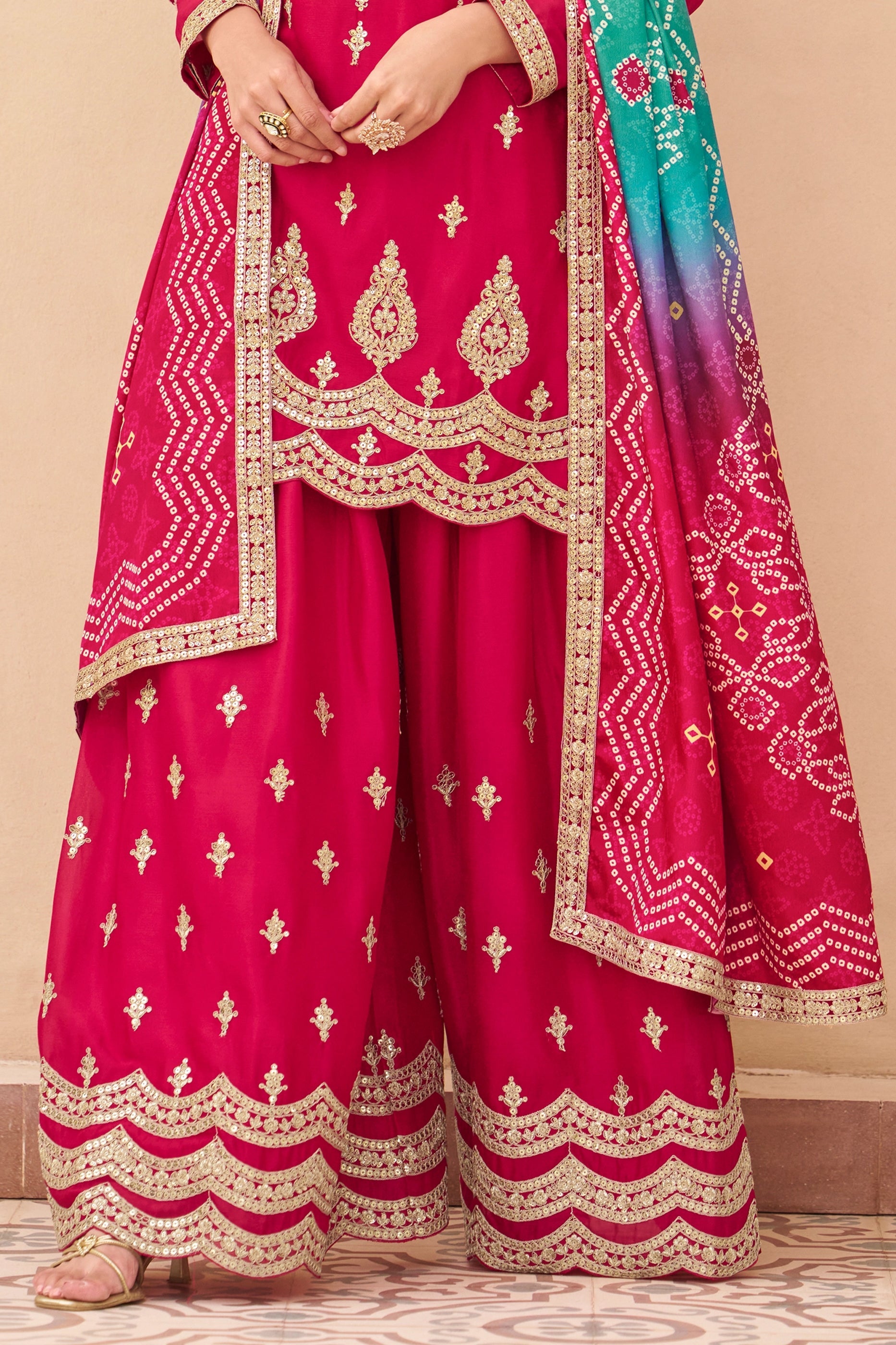 Rani Pink Readymade Embroidered Chinon Palazzo Suit-SAR10911_4_SareeButa.com