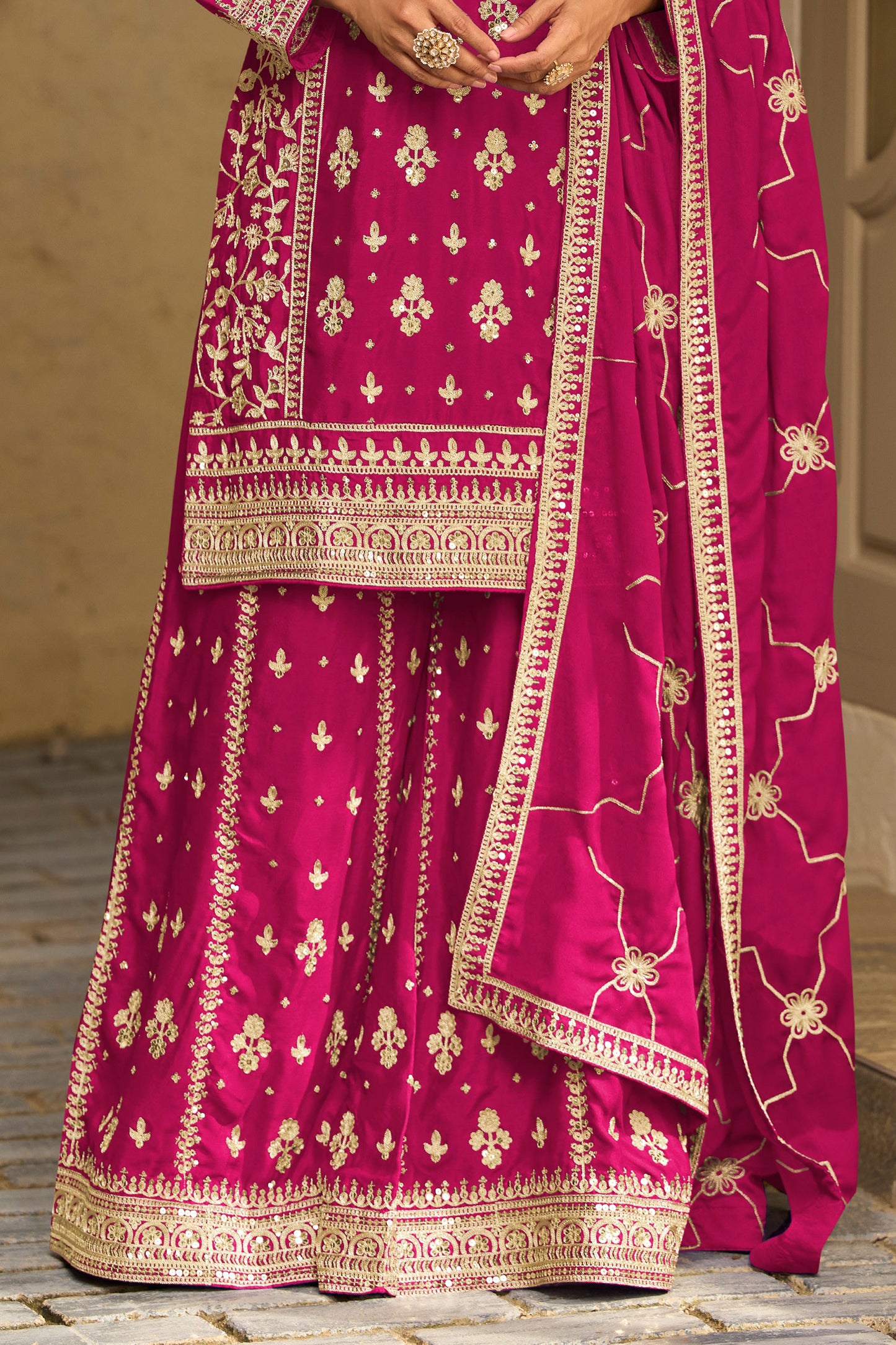 Rani Pink Readymade Embroidered Chinon Silk Suit-SAR13087_4_SareeButa.com
