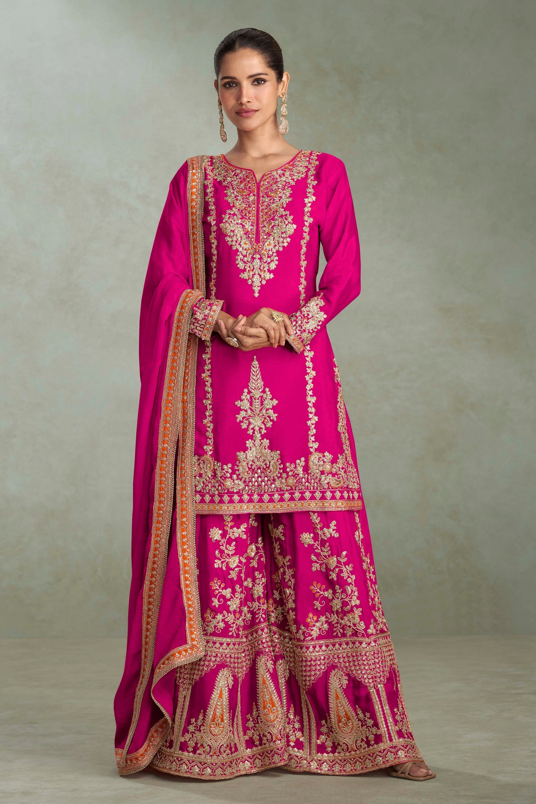 Rani Pink Readymade Embroidered Chinon Suit-SAR10644_1_SareeButa.com