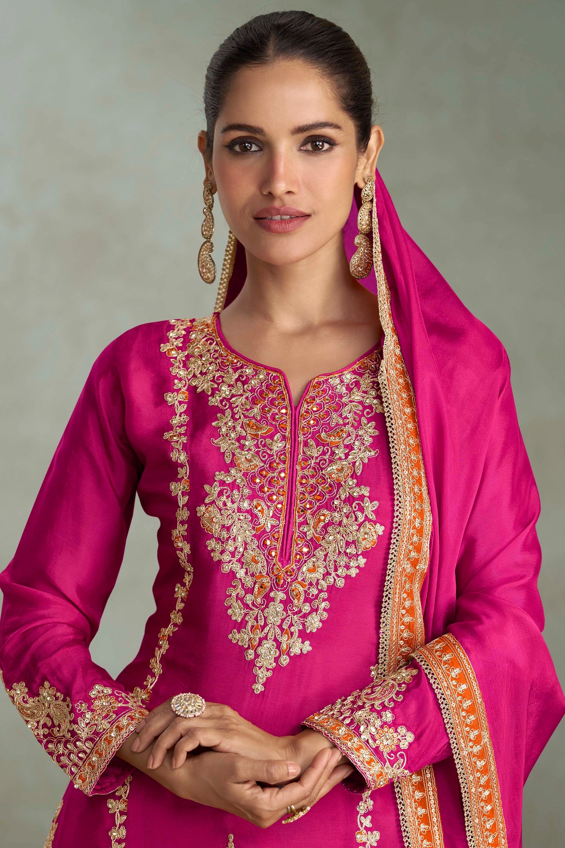 Rani Pink Readymade Embroidered Chinon Suit-SAR10644_2_SareeButa.com