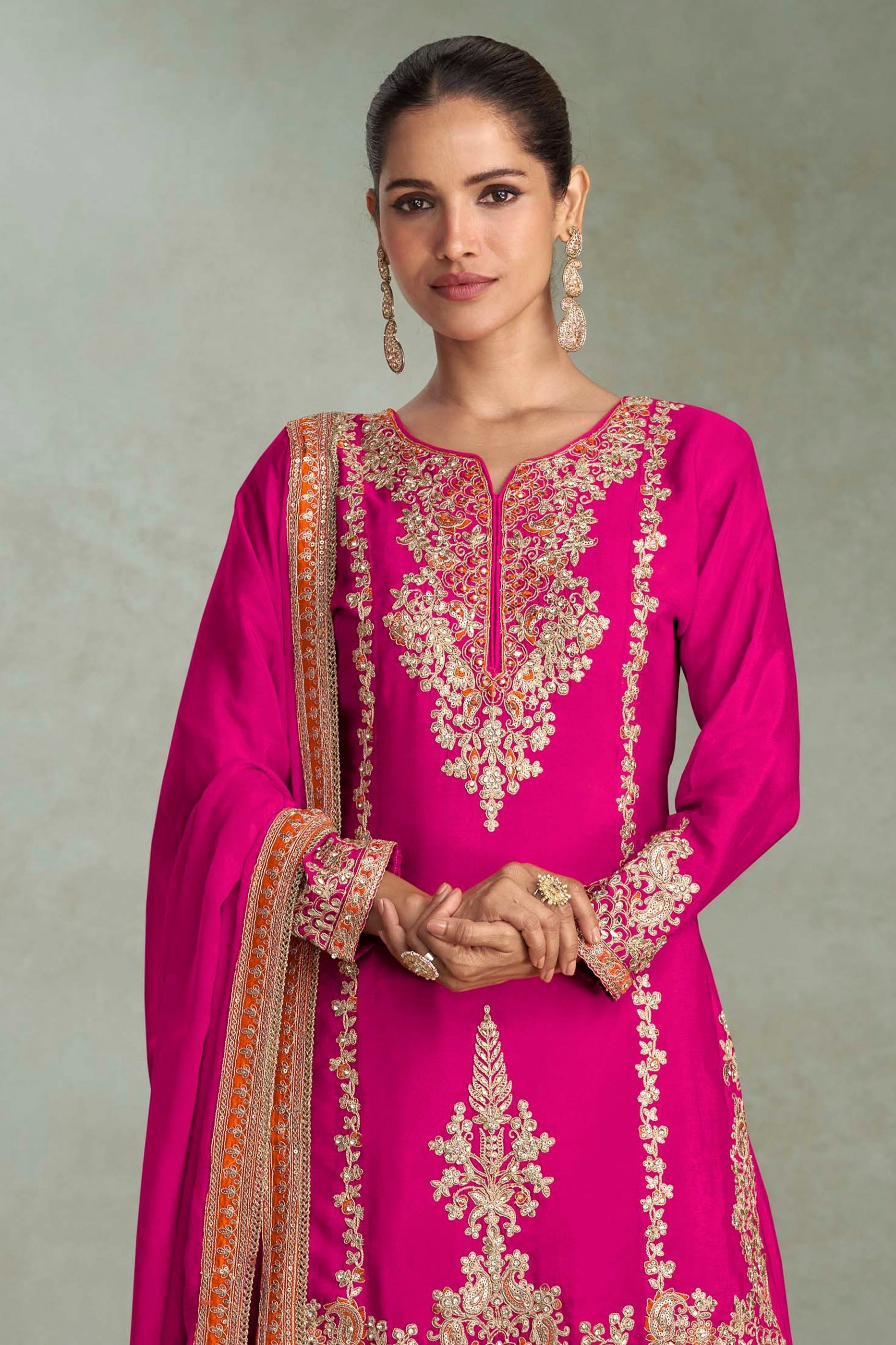 Rani Pink Readymade Embroidered Chinon Suit-SAR10644_3_SareeButa.com