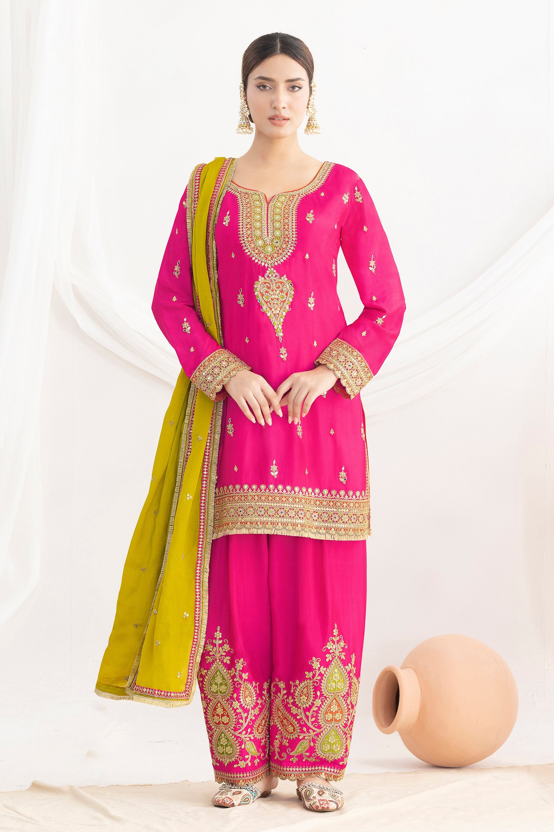 Rani Pink Readymade Embroidered Chinon Suit-SAR10784_1_SareeButa.com