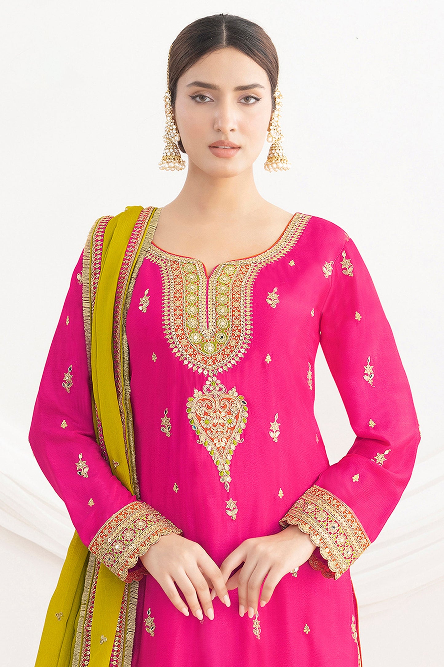 Rani Pink Readymade Embroidered Chinon Suit-SAR10784_4_SareeButa.com
