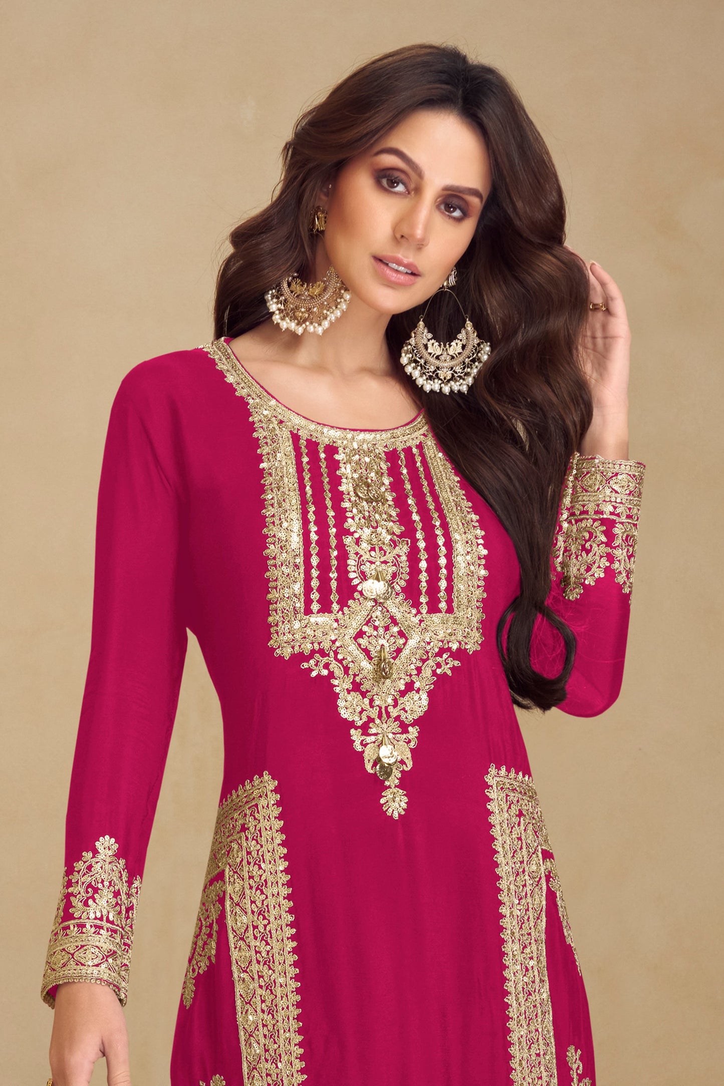 Rani Pink Readymade Embroidered Chinon Suit-SAR10808_3_SareeButa.com