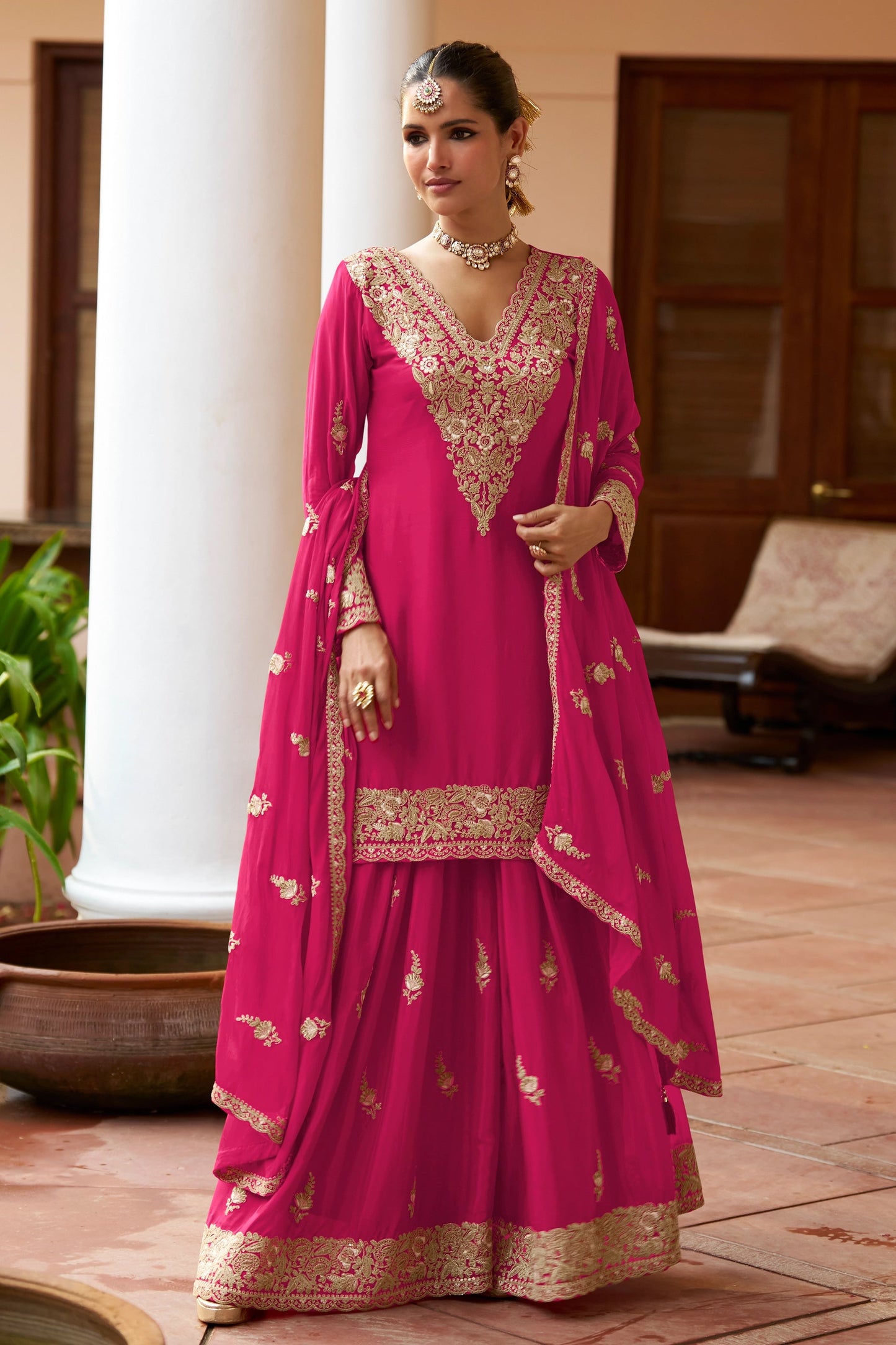 Rani Pink Readymade Embroidered Chinon Suit-SAR10917_1_SareeButa.com