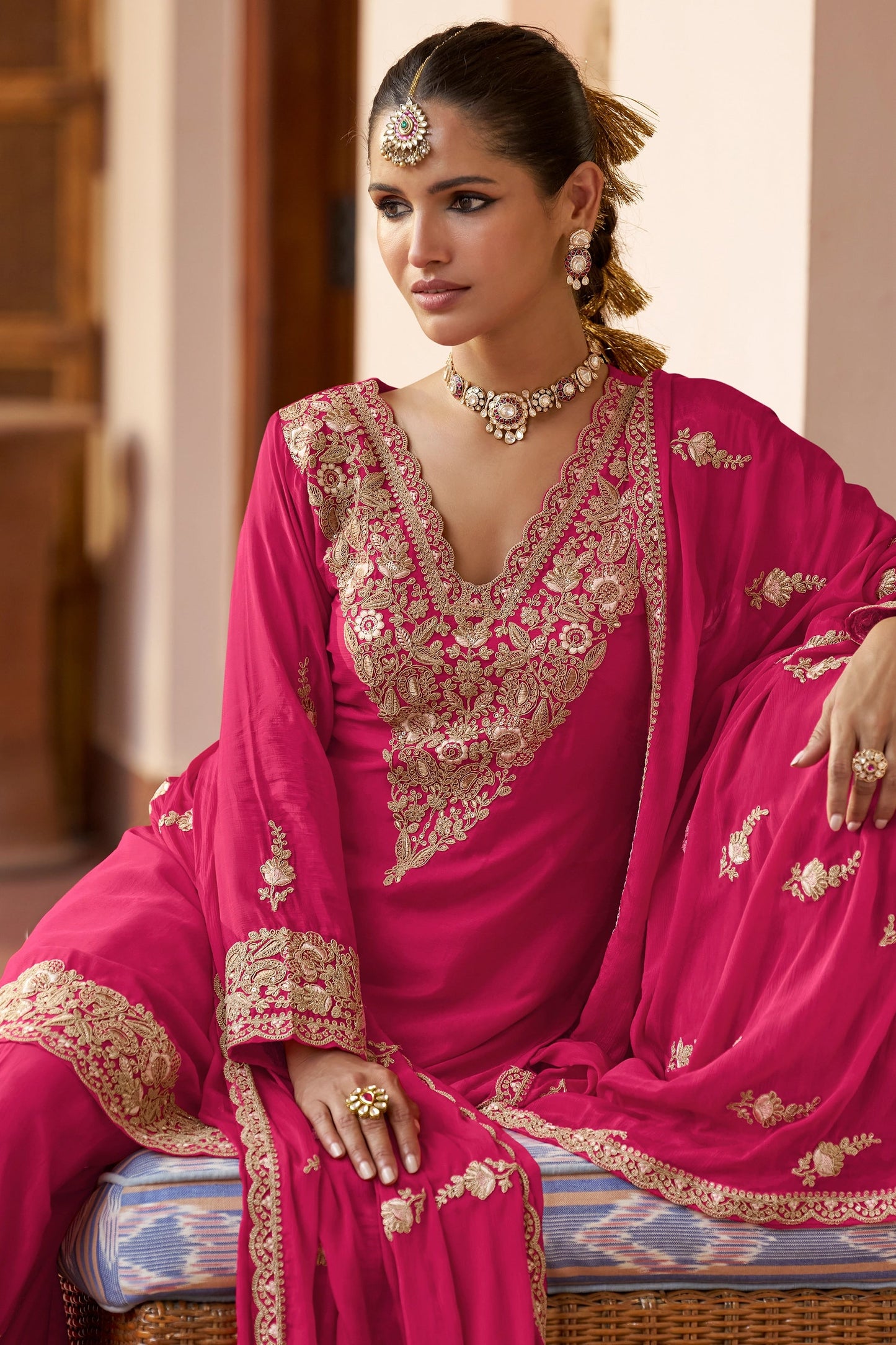Rani Pink Readymade Embroidered Chinon Suit-SAR10917_3_SareeButa.com