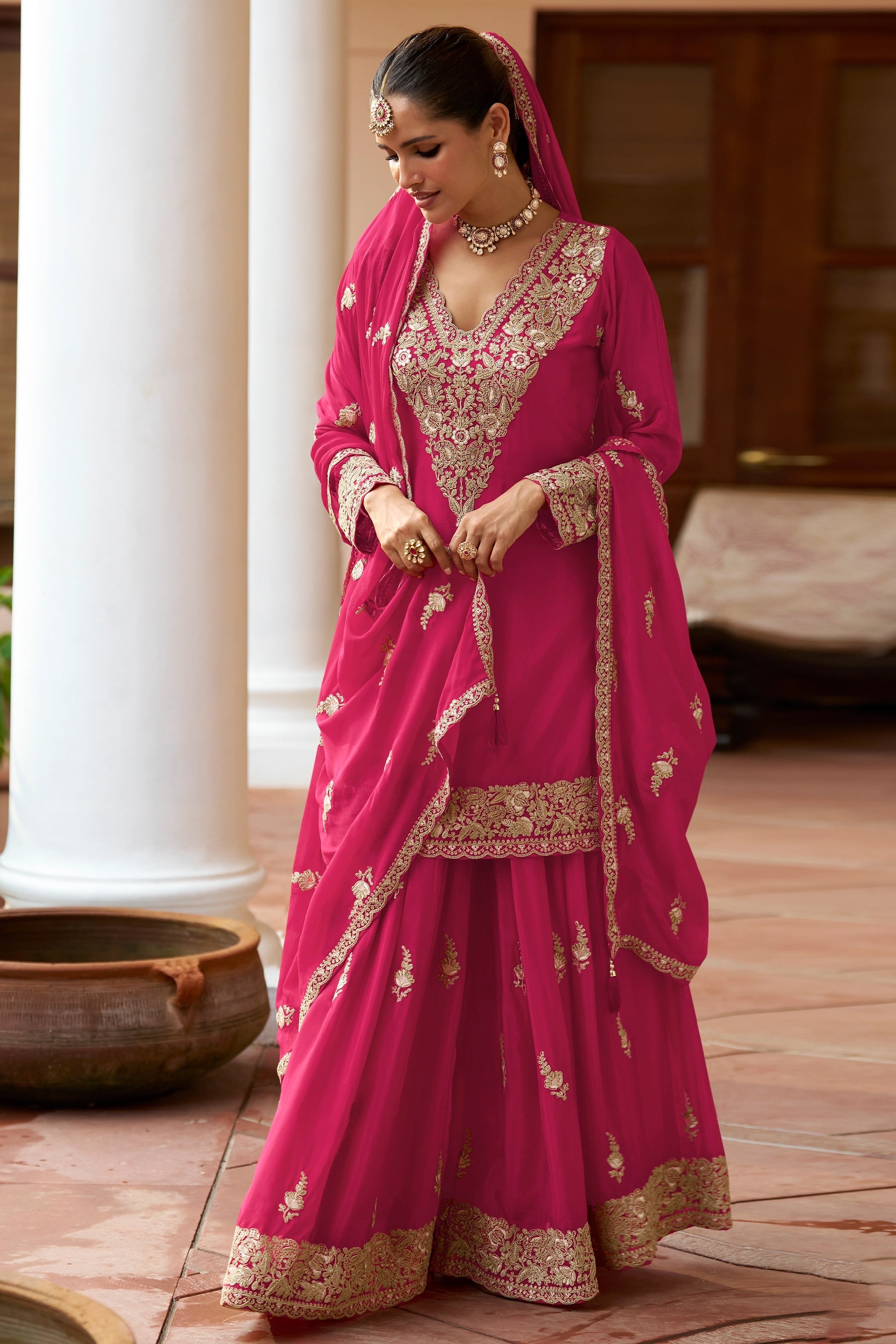 Rani Pink Readymade Embroidered Chinon Suit-SAR10917_4_SareeButa.com
