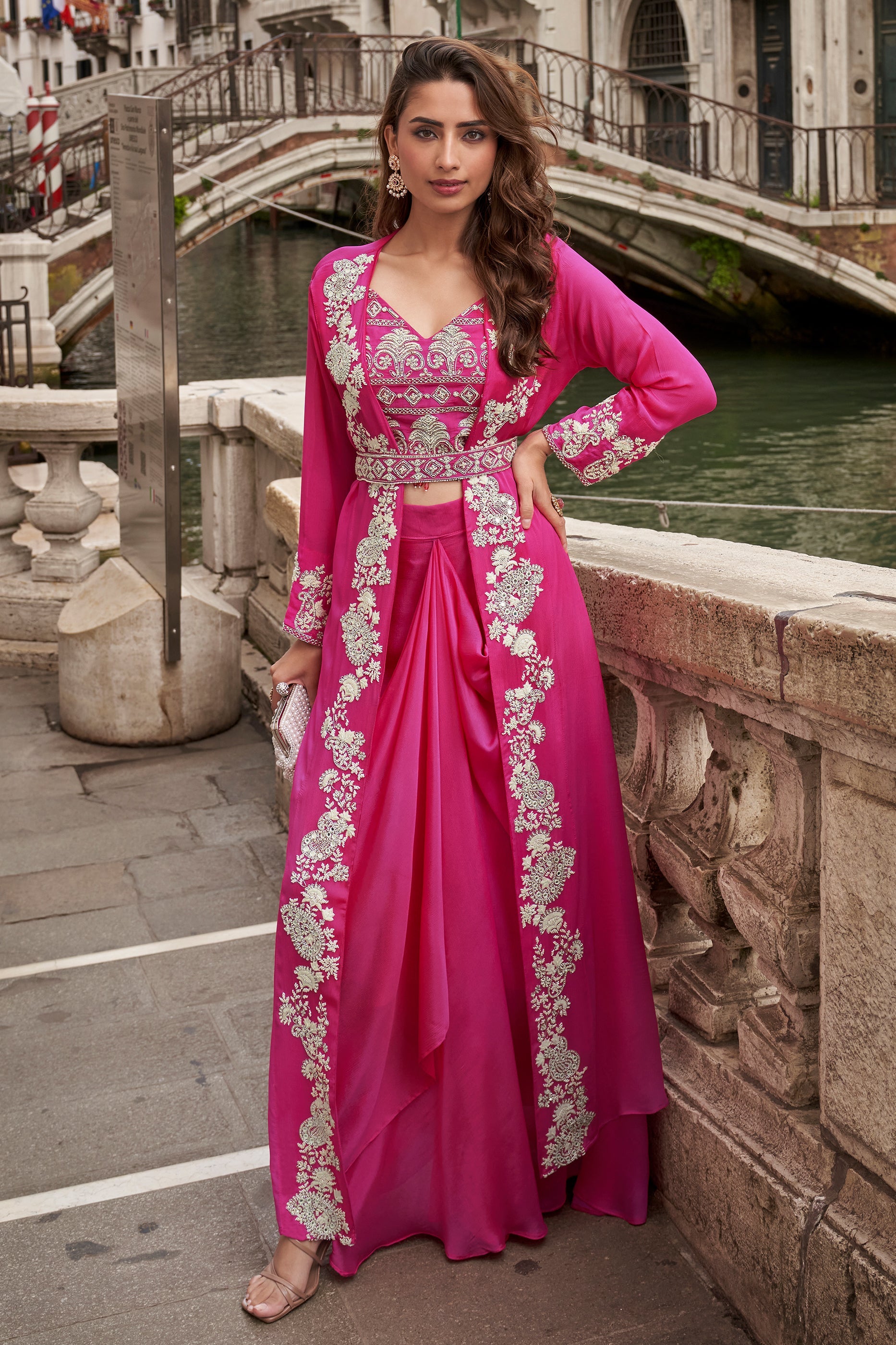 Rani Pink Readymade Embroidered Skirt Set-SAR10664_4_SareeButa.com