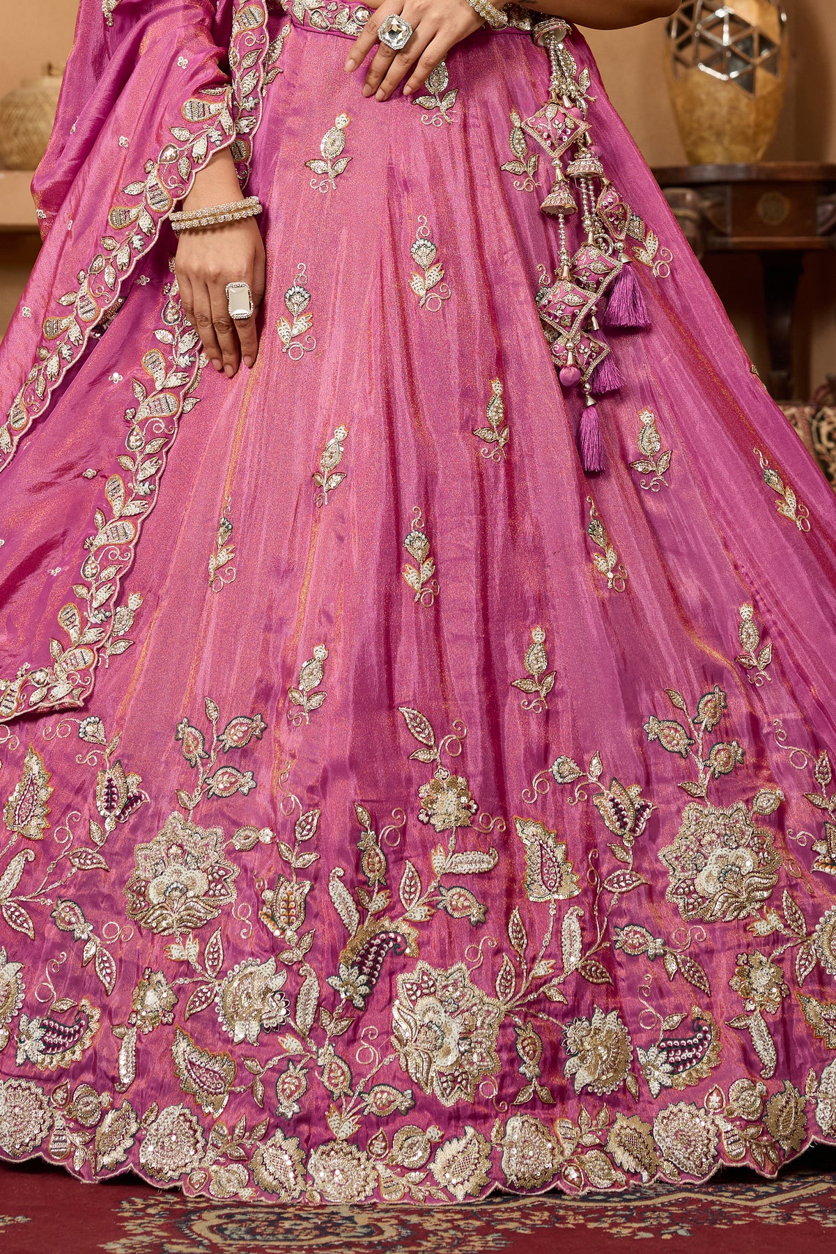 Rani Pink Readymade Embroidered Tissue Lehenga-SAR12868_7_SareeButa.com