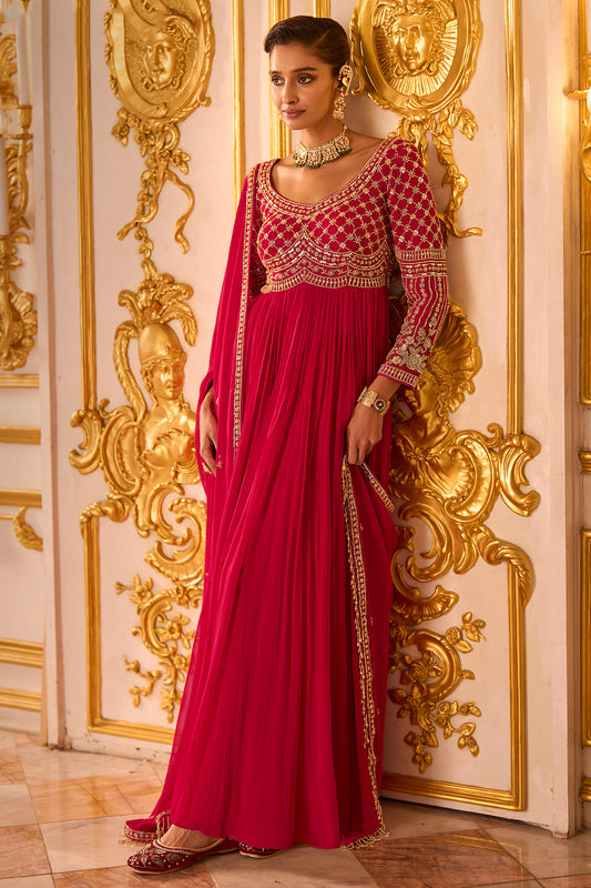 Rani Pink Readymade Georgette Gown With Dupatta-SAR13241_1_SareeButa.com
