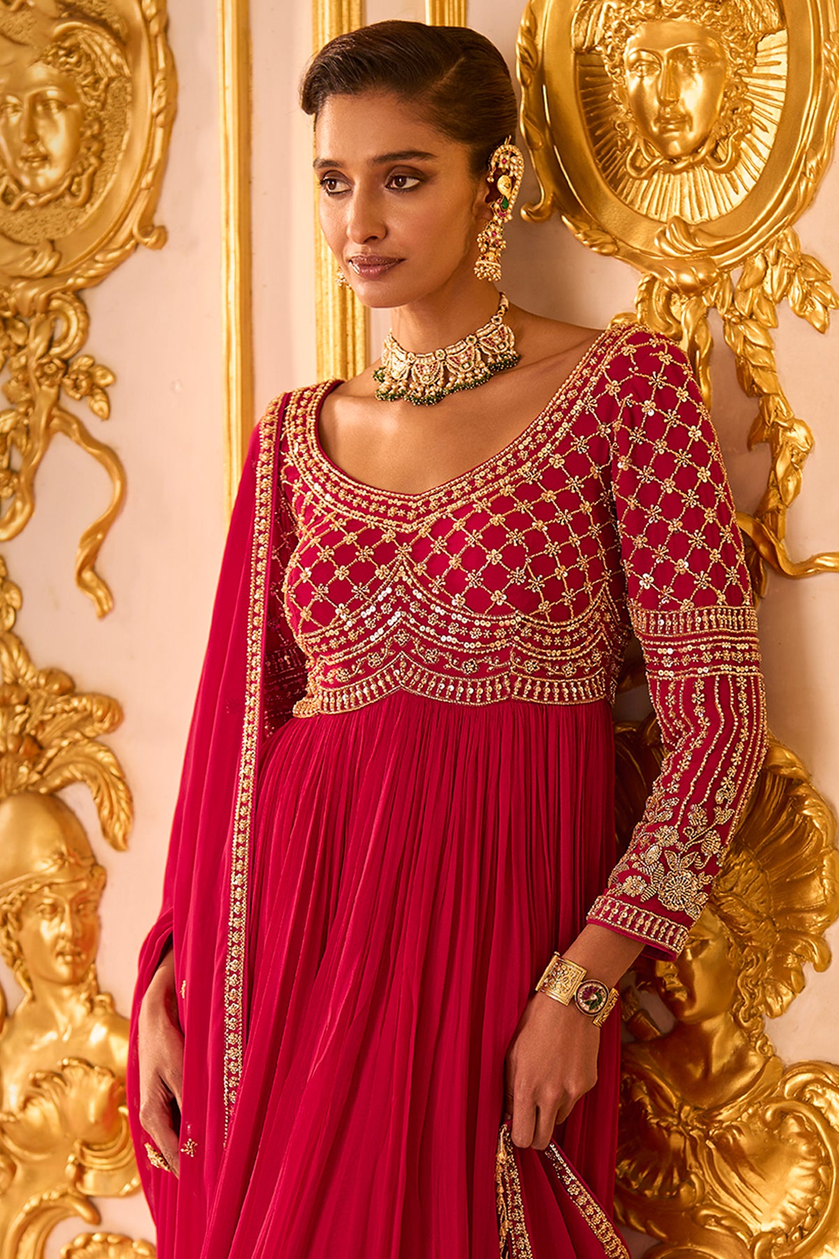 Rani Pink Readymade Georgette Gown With Dupatta-SAR13241_4_SareeButa.com