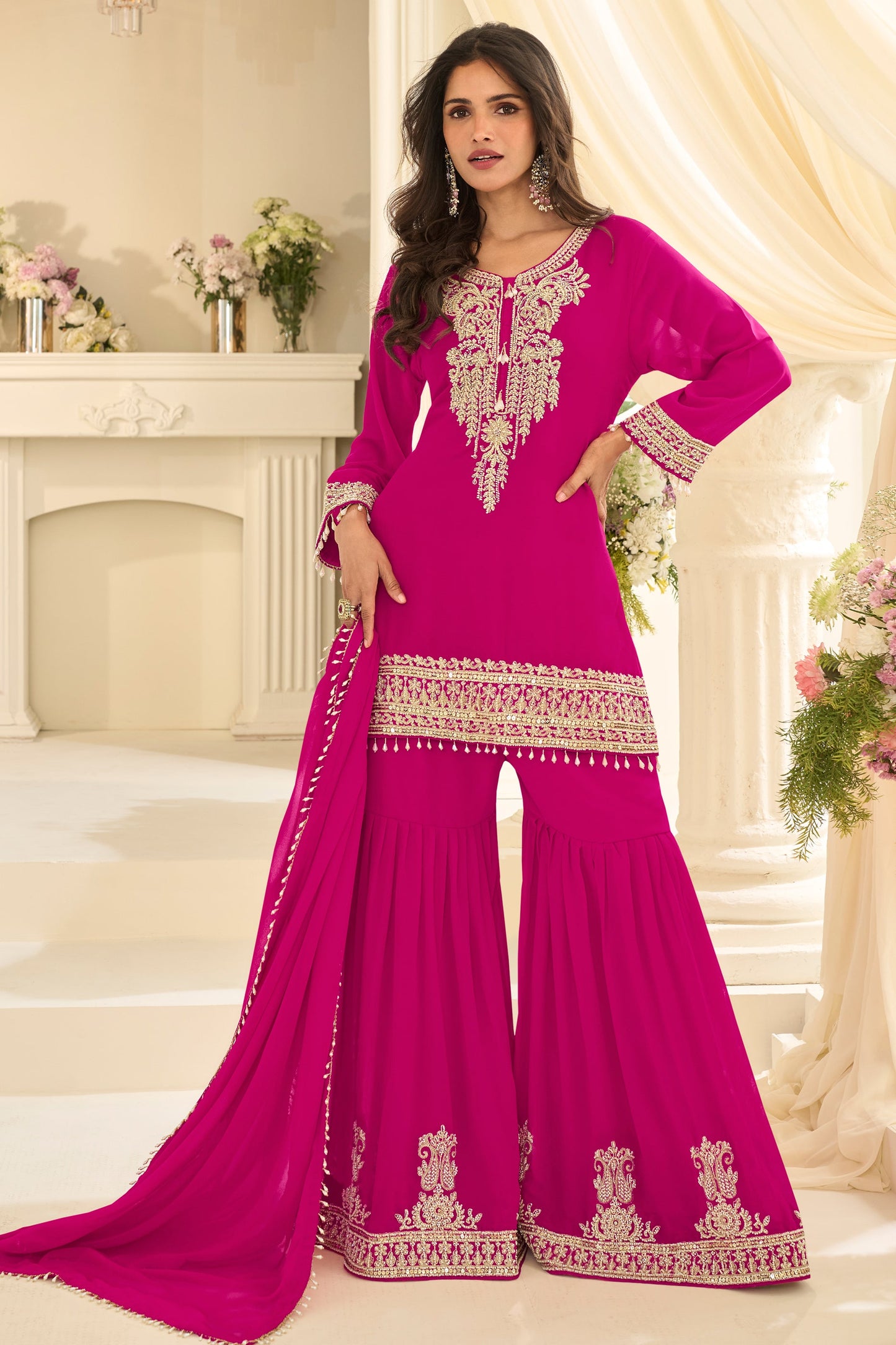Rani Pink Readymade Georgette Sharara Suit-SAR12131_4_SareeButa.com