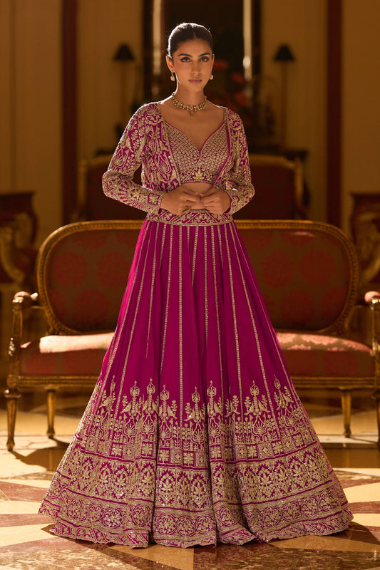 Rani Pink Readymade Georgette Skirt Set With Jacket-SAR10954_1_SareeButa.com