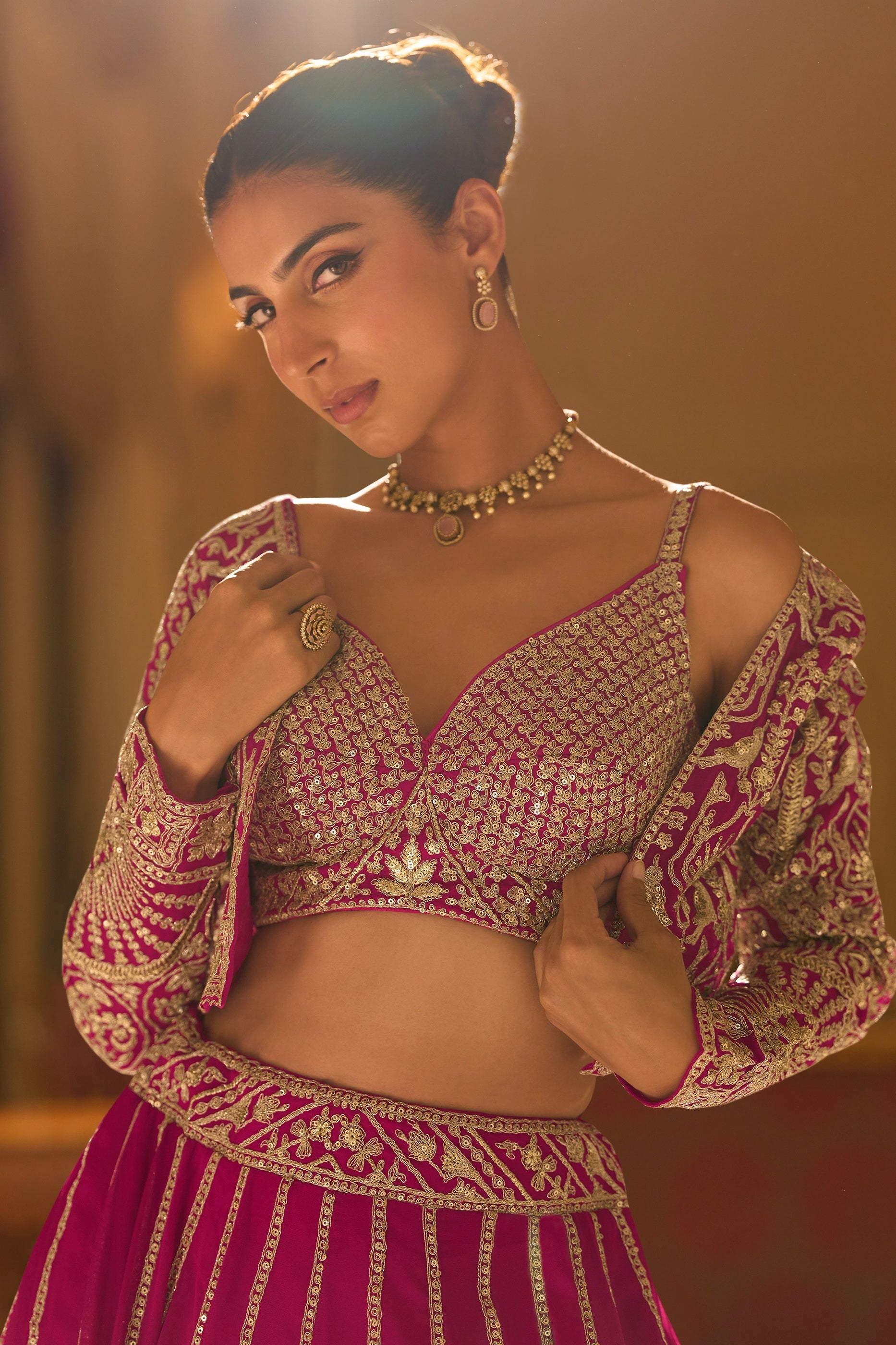 Rani Pink Readymade Georgette Skirt Set With Jacket-SAR10954_2_SareeButa.com